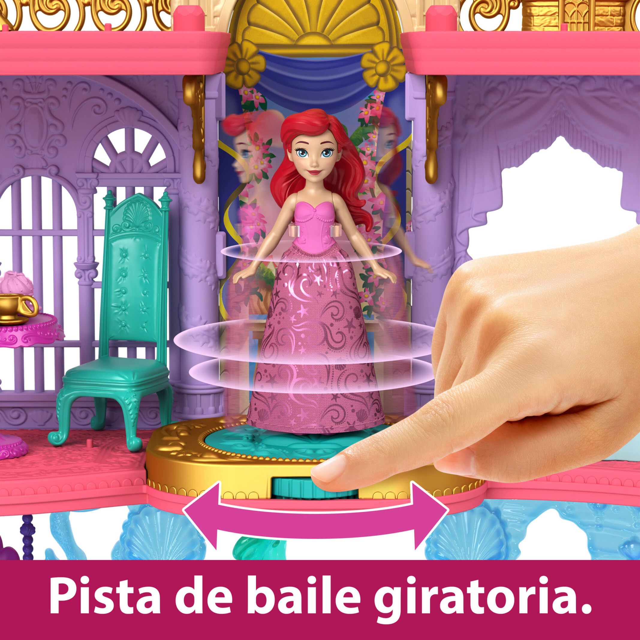 Mattel Disney Princess Minis Castillo de Ariel Casa de muñecas La Sirenita 2 pisos con figura, muebles y accesorios, juguete +3 años (HLW95)