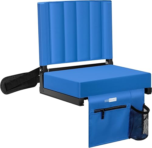 VIVOHOME Asiento de estadio portátil para gradas con soporte de espalda, silla plegable con portavasos y correa para el hombro, color azul