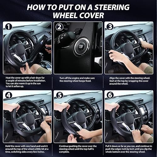 Miniatura 5 de SEG Direct Funda de volante de fibra de carbono con parte inferior plana, cubierta de volante de automóvil en forma de D de 14 12-15 pulgadas