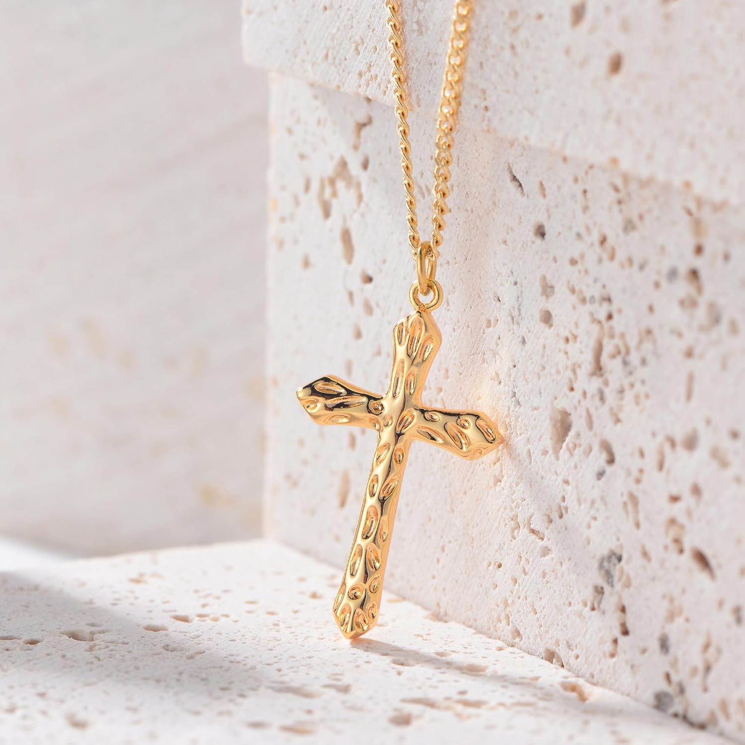 Fettero Cross Necklace Faith Pendant 14K Plated Dainty Chain Minimalist Simple Tiny God Lords Prayer Religious Jewelry - Image 4