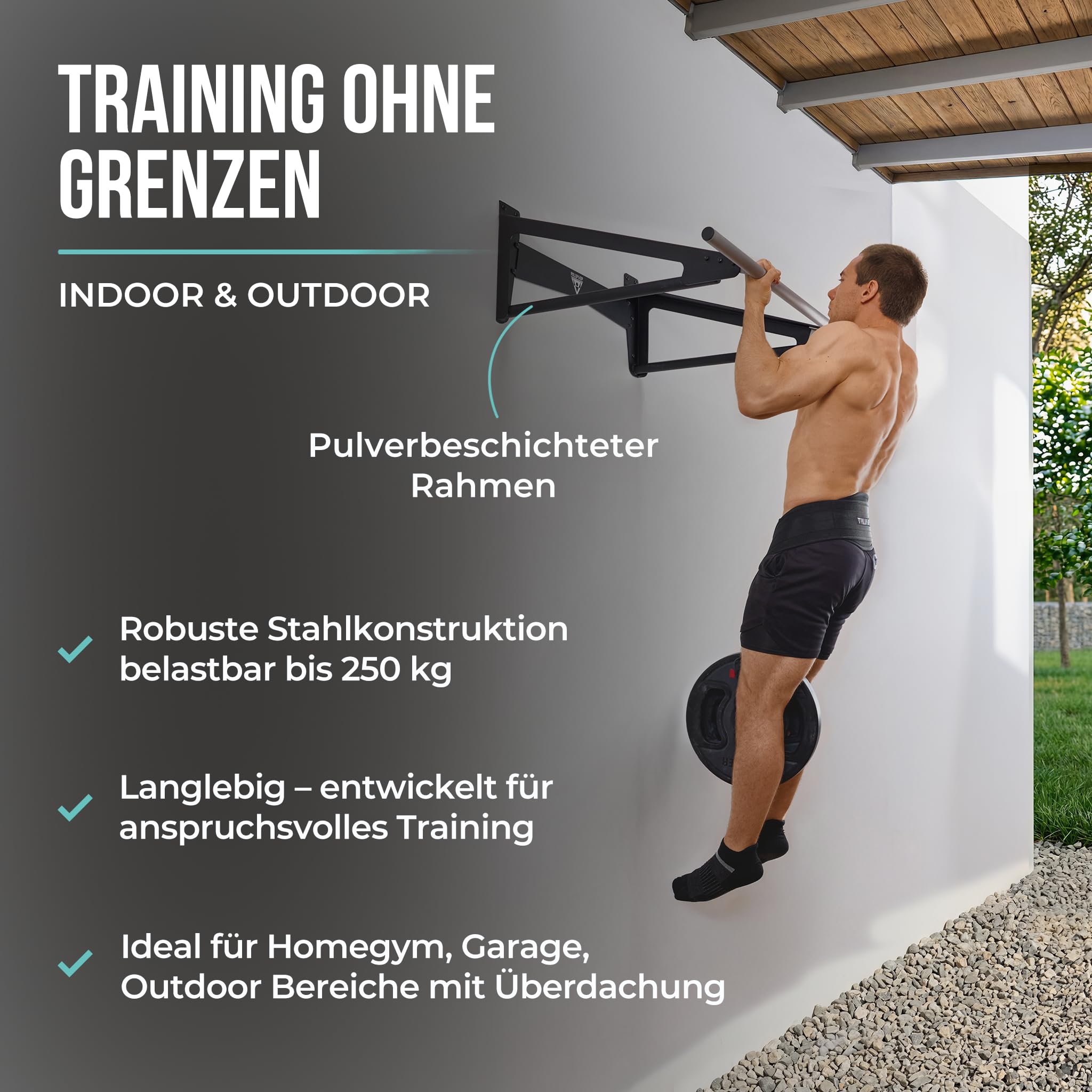PULLUP & DIP - Muscle Up Bar Klimmzugstange Wand für Indoor & überdachten Outdoor-Bereich | Calisthenics | Klimmzugstange Edelstahl für Front Lever Back Lever & Home Gym