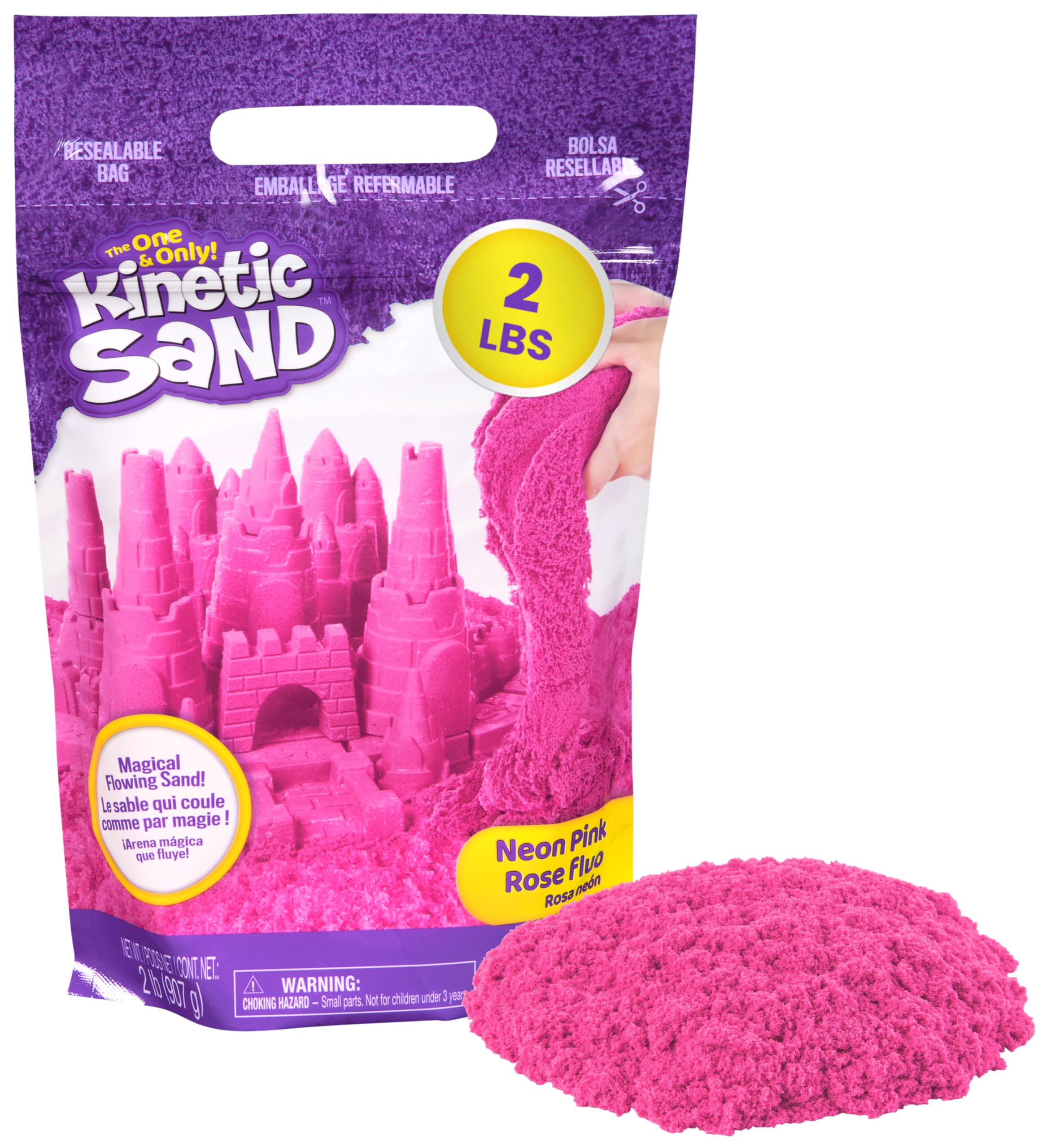 Kinetic Sand, 2lbs Pink Play Sand, Moldable Sensory Toys for Kids, Resealable Bag (Packaging May Vary), Holiday Gifts & Stocking Stuffers for Kids Ages 3 and up