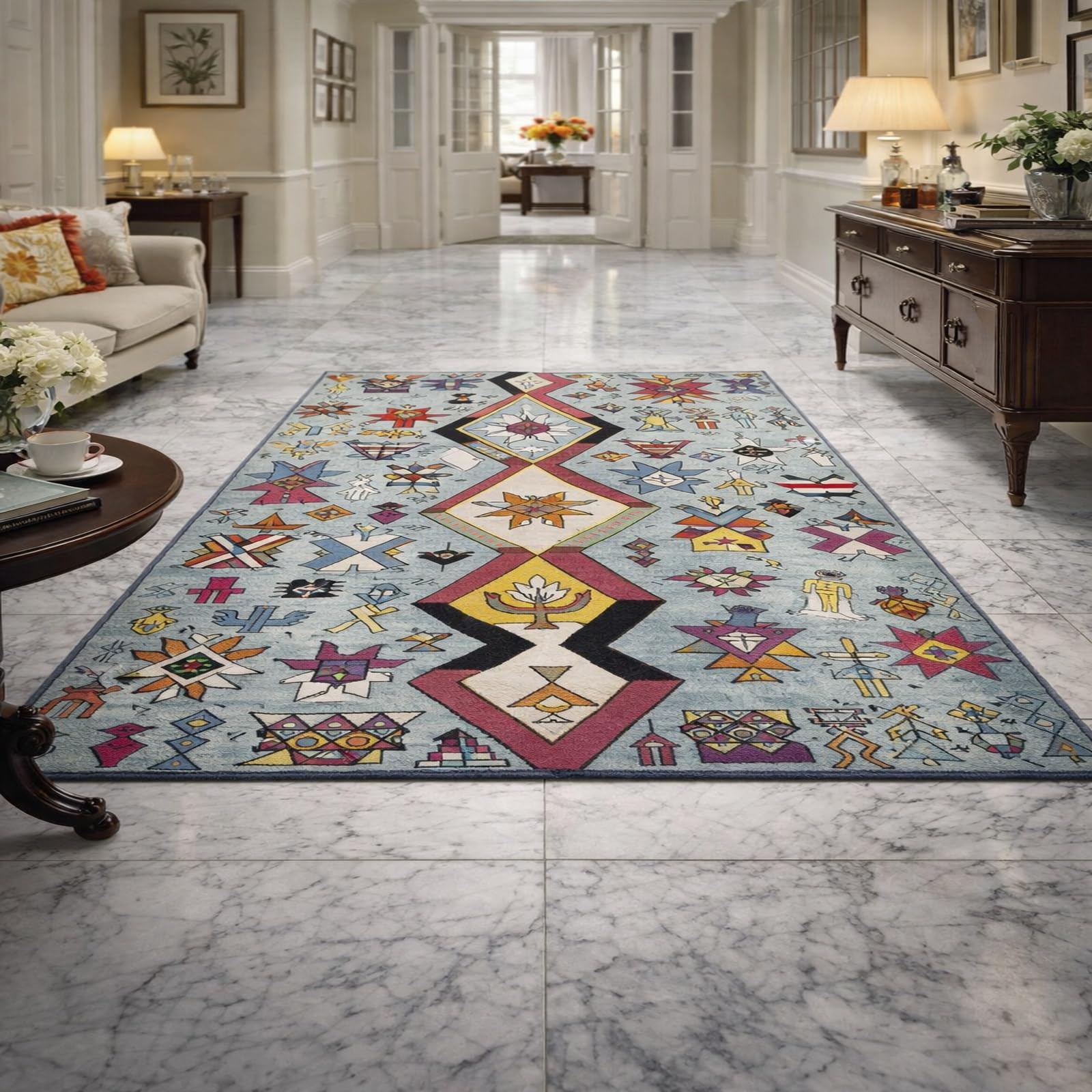 Tapis salon doux et lavable Rururug 170x240 cm géométrique multicolore