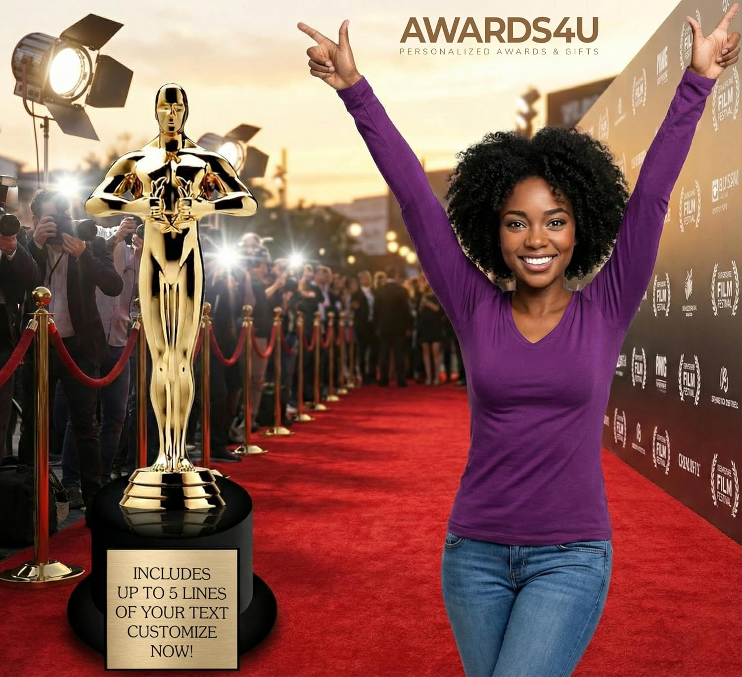 Achievement Custom Trophy 10.5 Inches Tall - Customized Golden Statue Award with Personalized Engraved Plate - Modern Victory Academy Statue - Best Actor Trophies - Personalize it Now!
