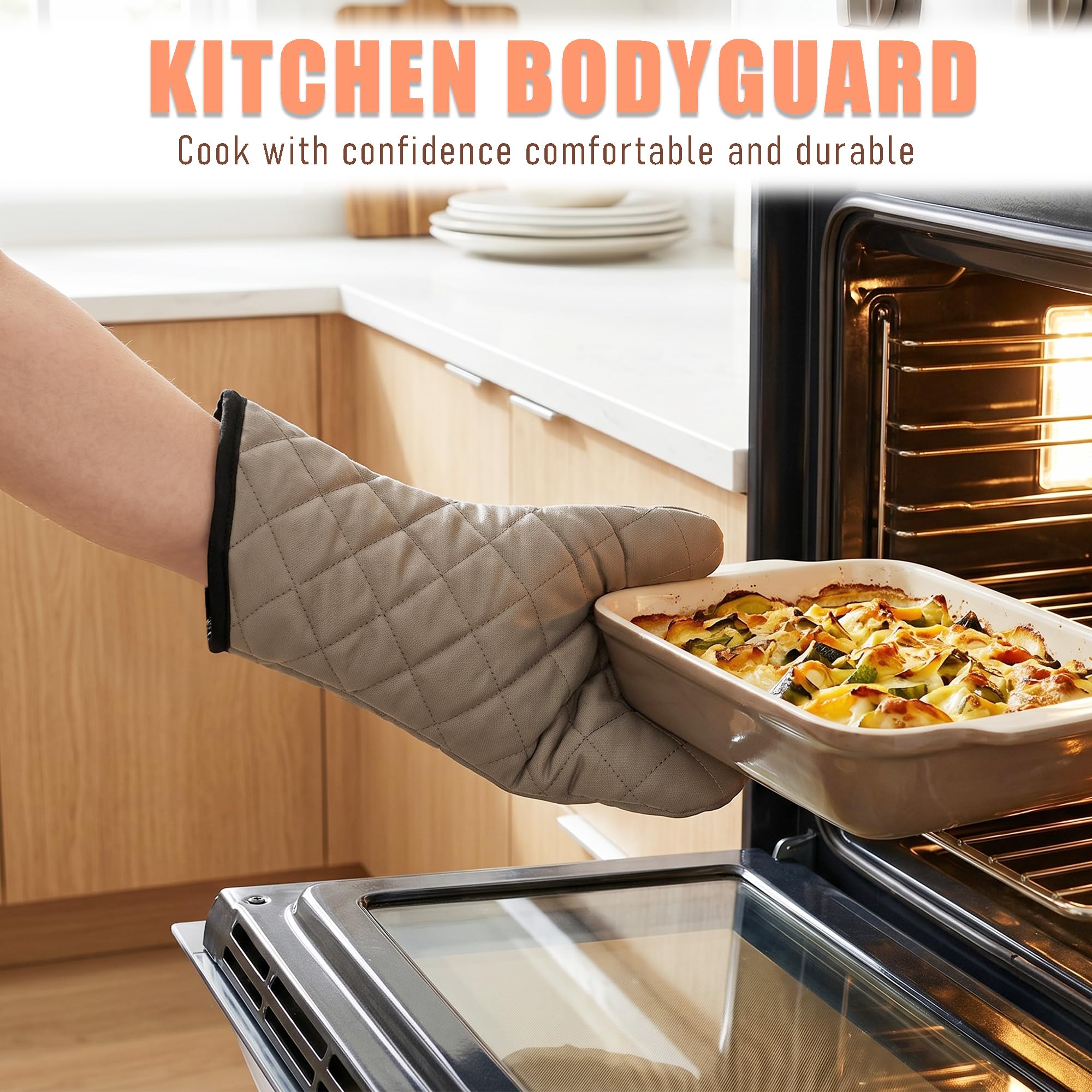 ARCLIBER 16" Quilted Terry Oven Mitts 1 Pair Heat Resistant Kitchen — Amazon image 2