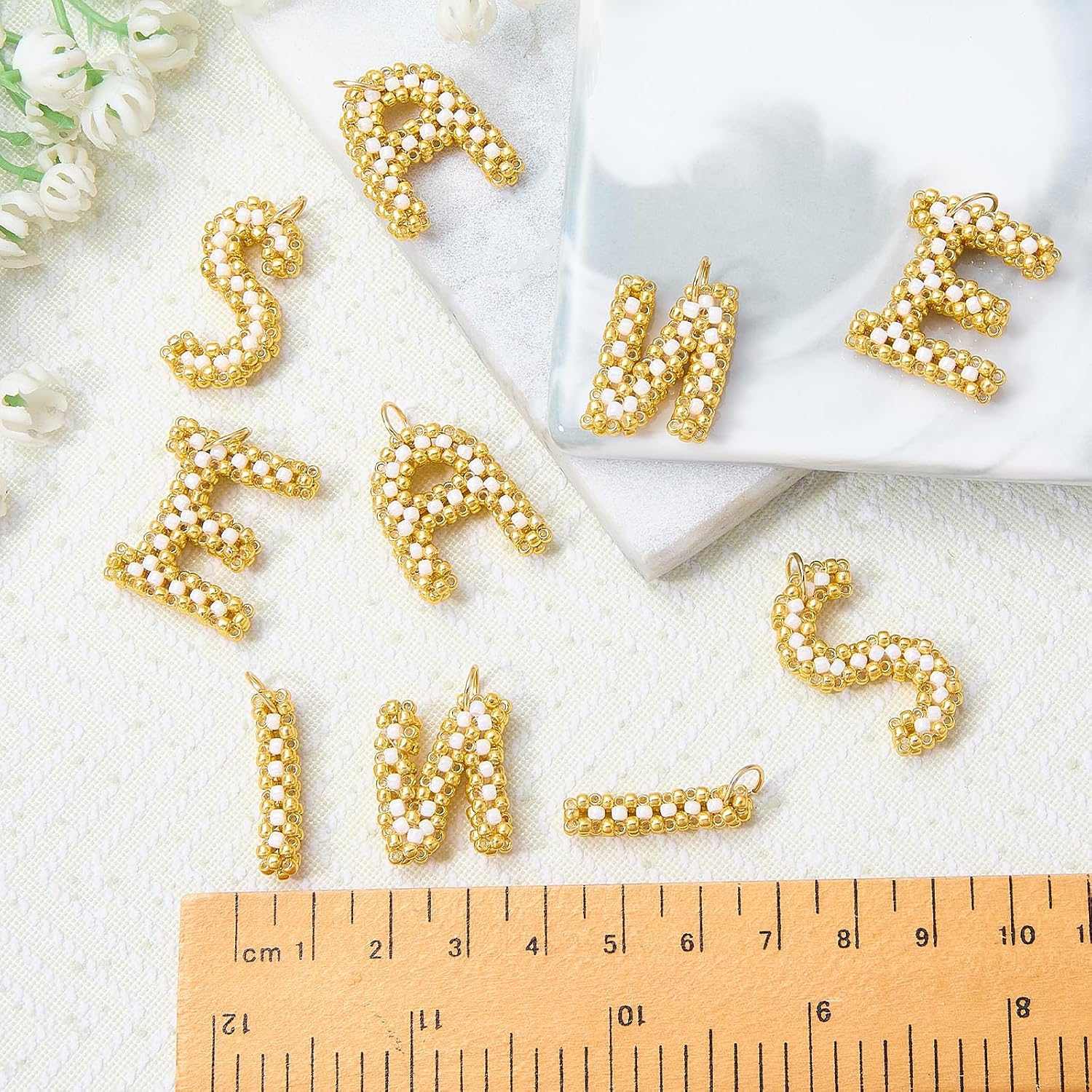 2Pcs Letter Charms for Jewelry Making Glass Beads Gold Alphabet Charms for Earring Necklace Bracelet Crafts image 3