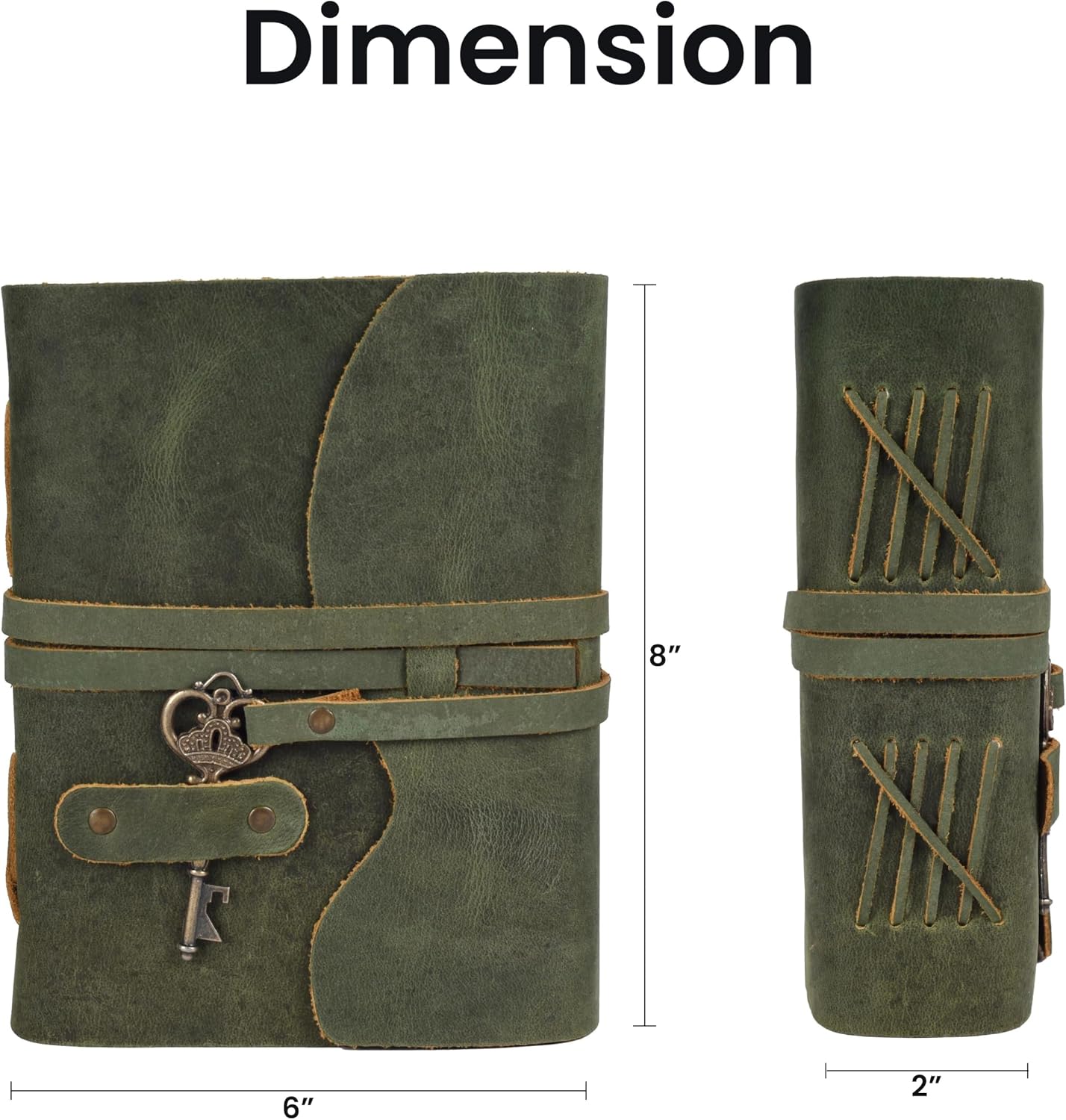 Rasavi Genuine Leather Bound Journal for Men & Women - Vintage Key Closure - Book of Shadow - 200 Pages Handmade Vintage Deckle Edge Watercolor Paper - Green - 8X6 Inches(A5)