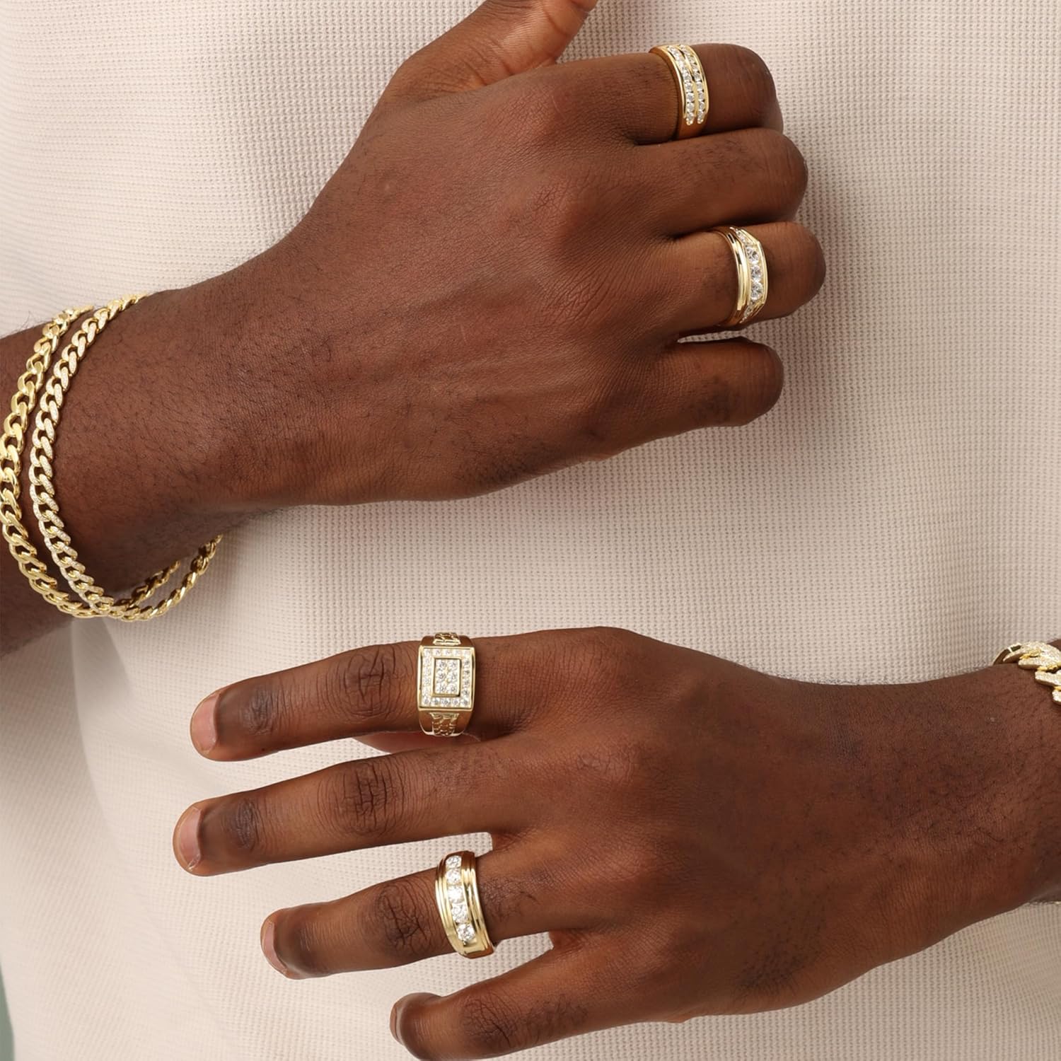 Men's Wedding Band Ring with Lab Created Moissanite or Lab Grown Diamond Cluster Nugget Style Ring in 14K Gold Plated 925 Sterling Silver Jewelry Gift for Him - Image 5