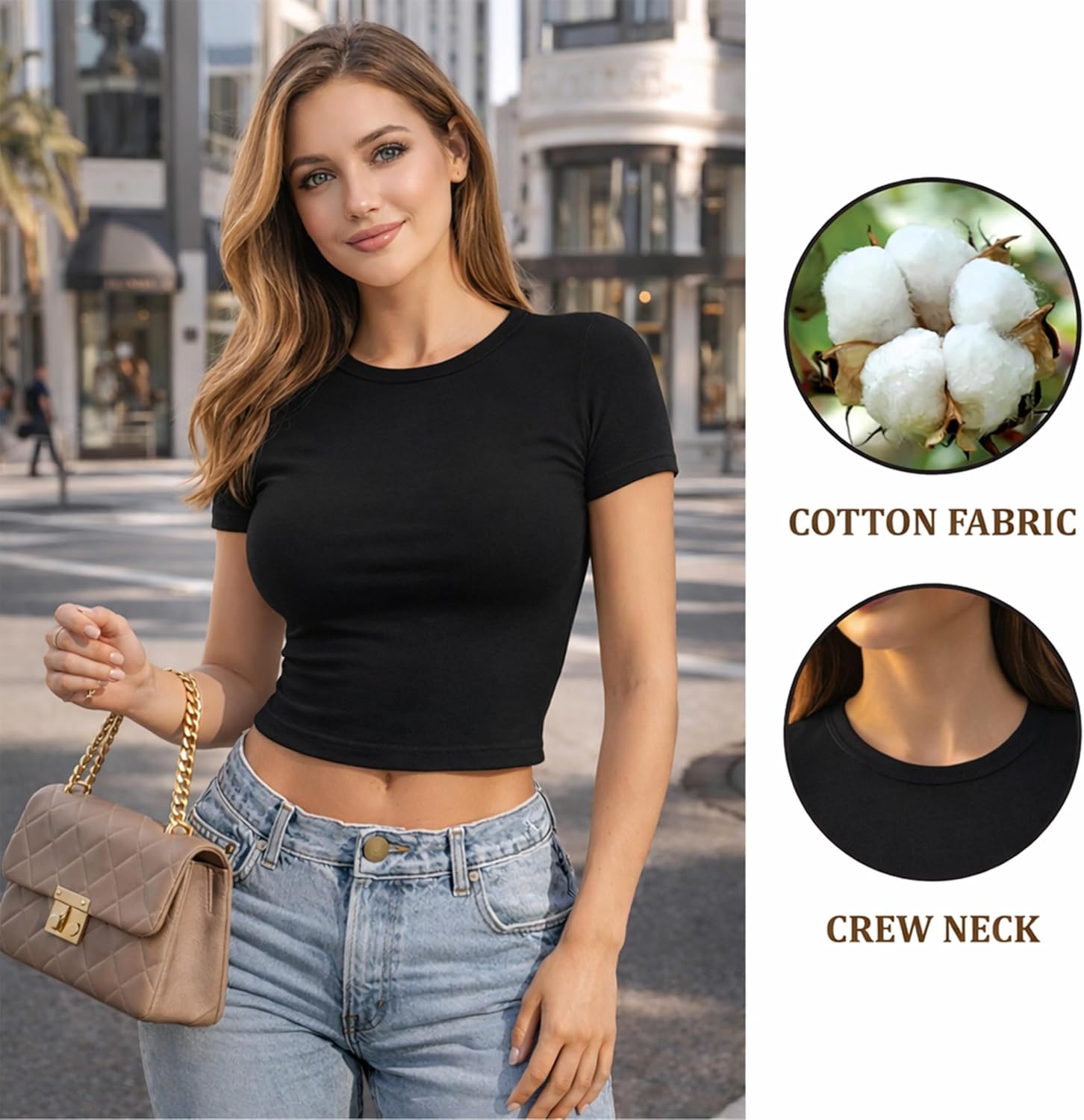 1 & 9 Crop Tops for Women Short Sleeve Round Neck Sexy Going Out Tops Cute Shirts Basic Tees for Women's Summer Y2k Fashion - Image 6