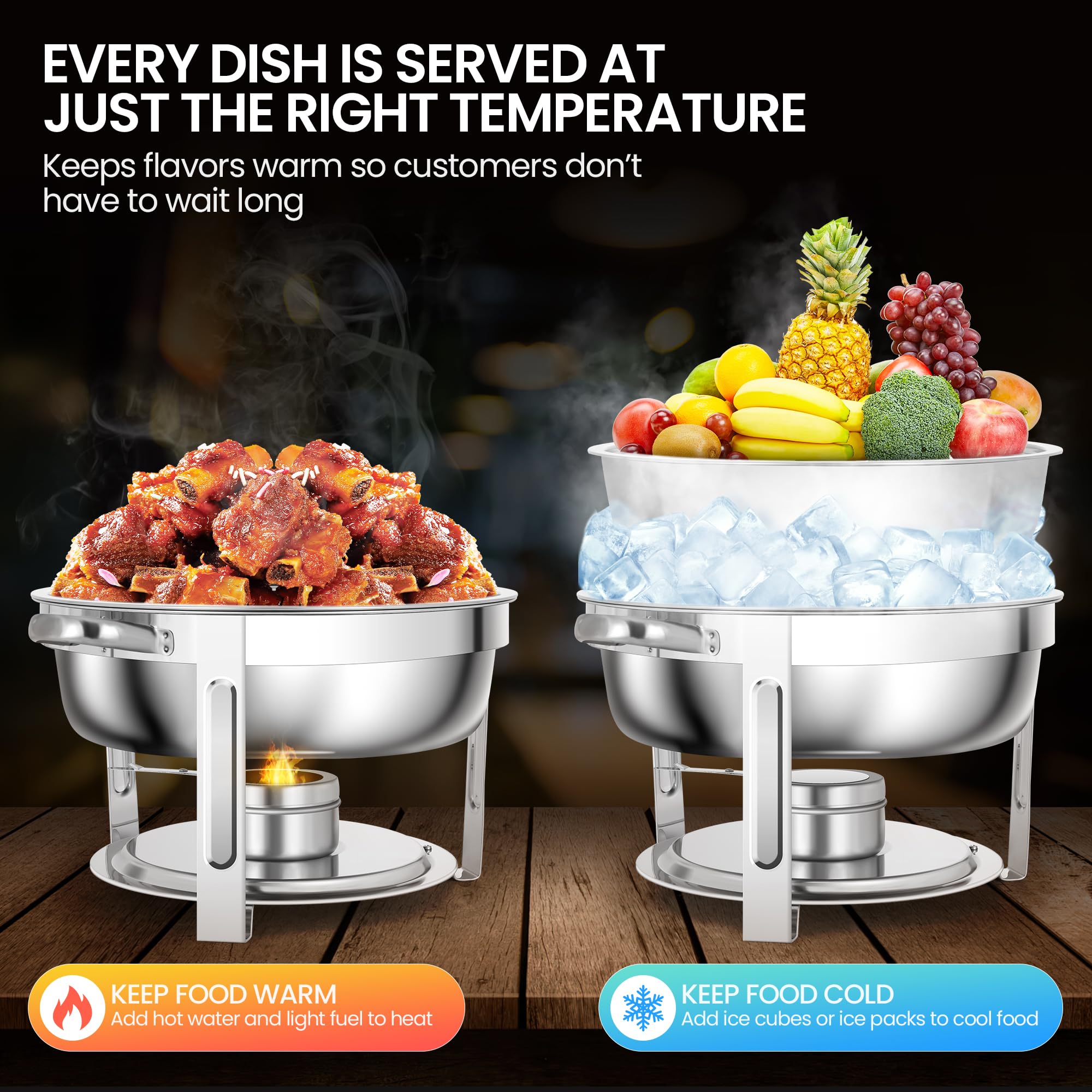 Rengue Juego completo de platos de 5 cuartos de galón, juego completo de acero inoxidable de alta calidad, juego de platos redondos de cocina, platos de calefacción y refrigeración para reuniones,