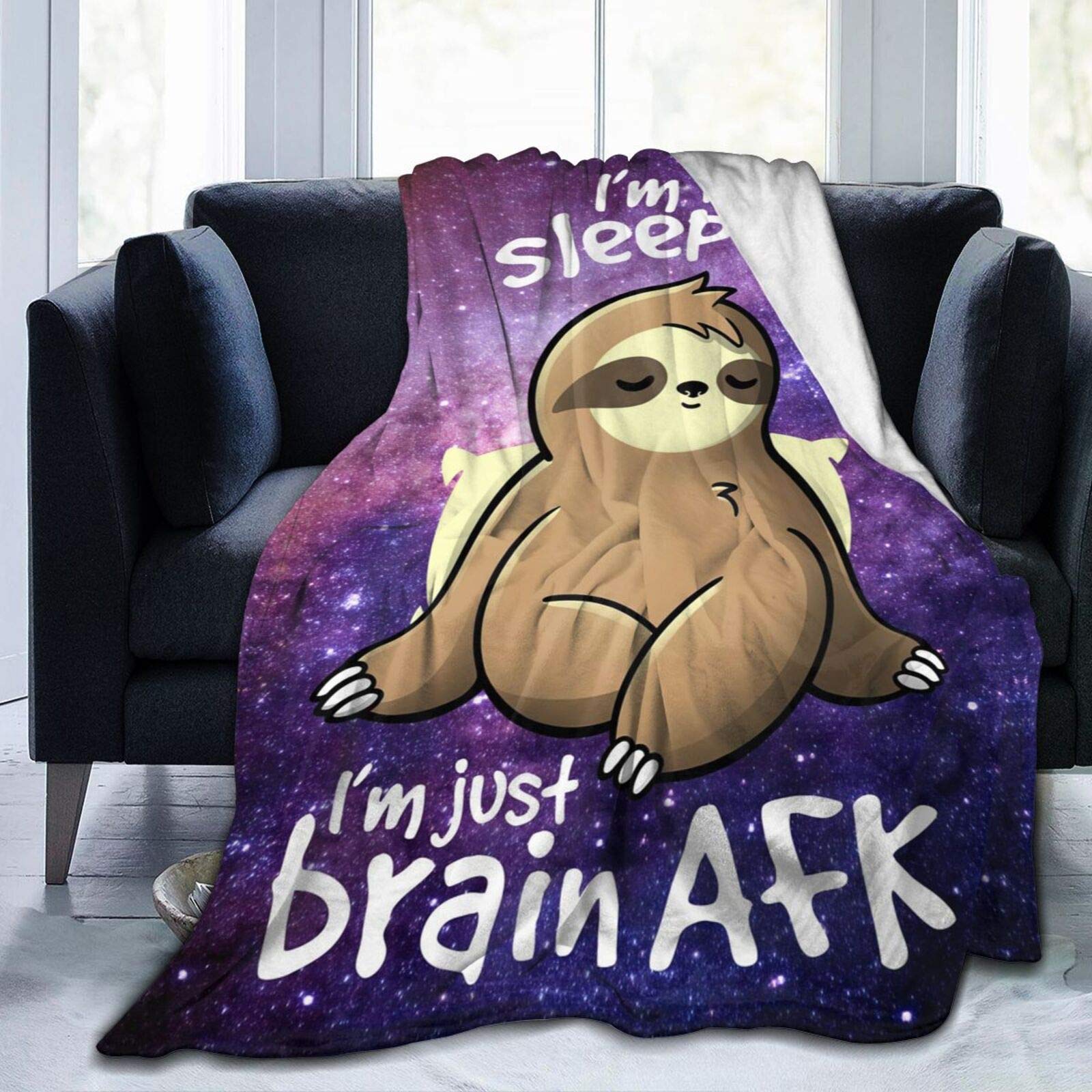 HANKCLES Cute Sloth Blanket Funny Animal Print Throw Blanket Super Soft Cozy Fleece Plush Reversible Starry Space Background Bedding Blanket Size for Kids Adults Couch Sofa 40x50 Inch