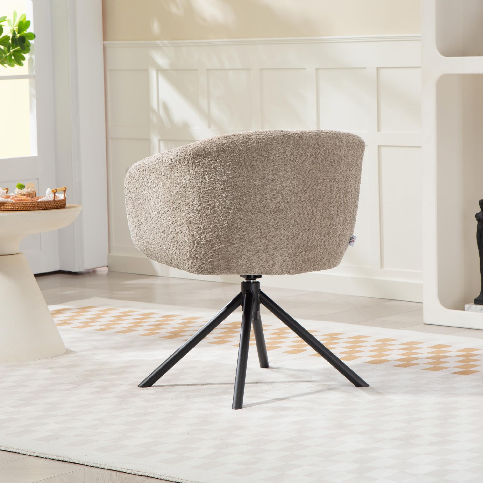 HOMCOM Sessel Wohnzimmer drehbar Loungesessel Relaxsessel mit Metallbeine Lesesessel mit Leinenoptik, Polstersessel für Schlafzimmer Hellbraun