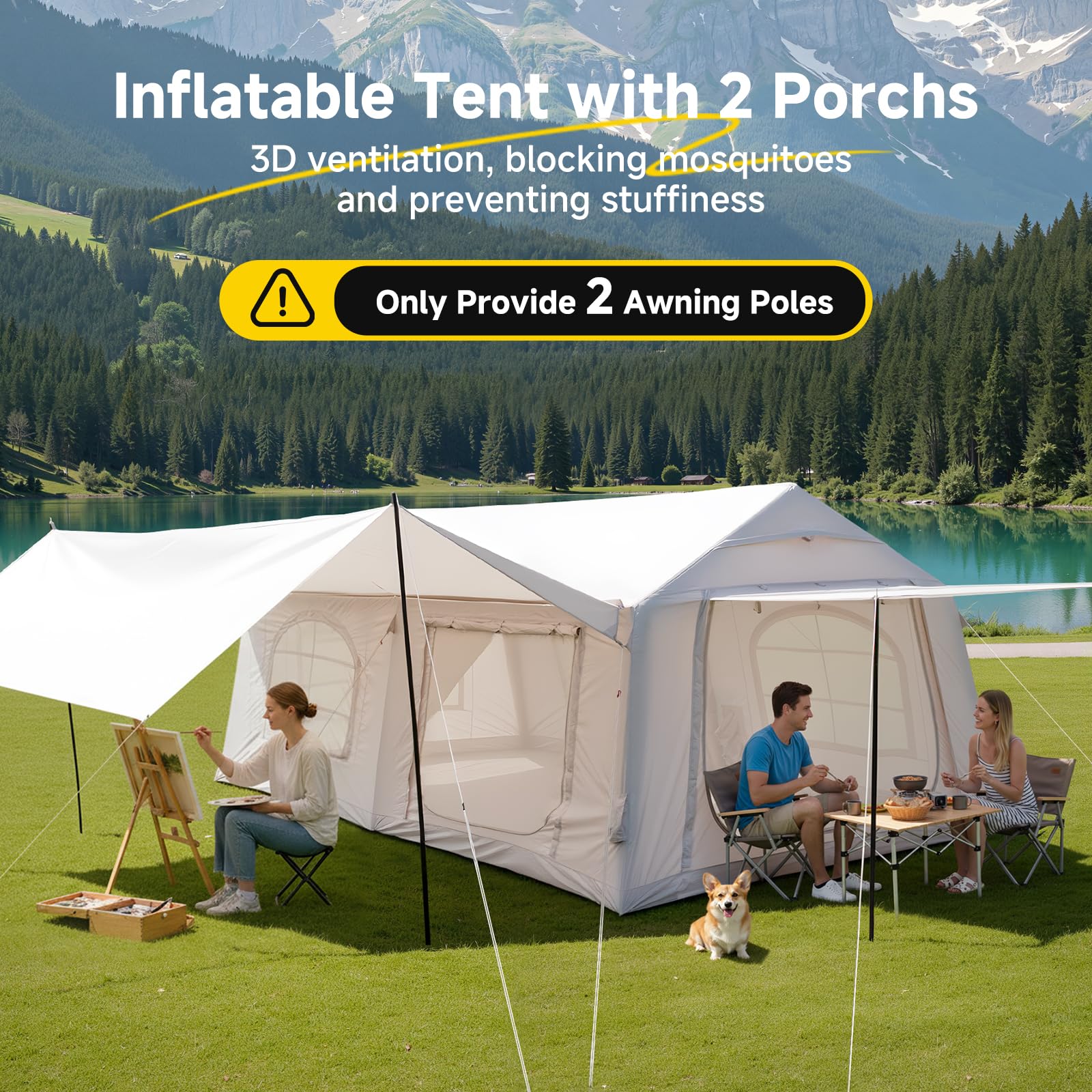 MOPHOTO Carpas inflables para camping, tienda inflable grande con bomba de mano, tienda familiar de fácil instalación, tienda de campaña para 4 estaciones, tiendas de campaña Oxford impermeables para