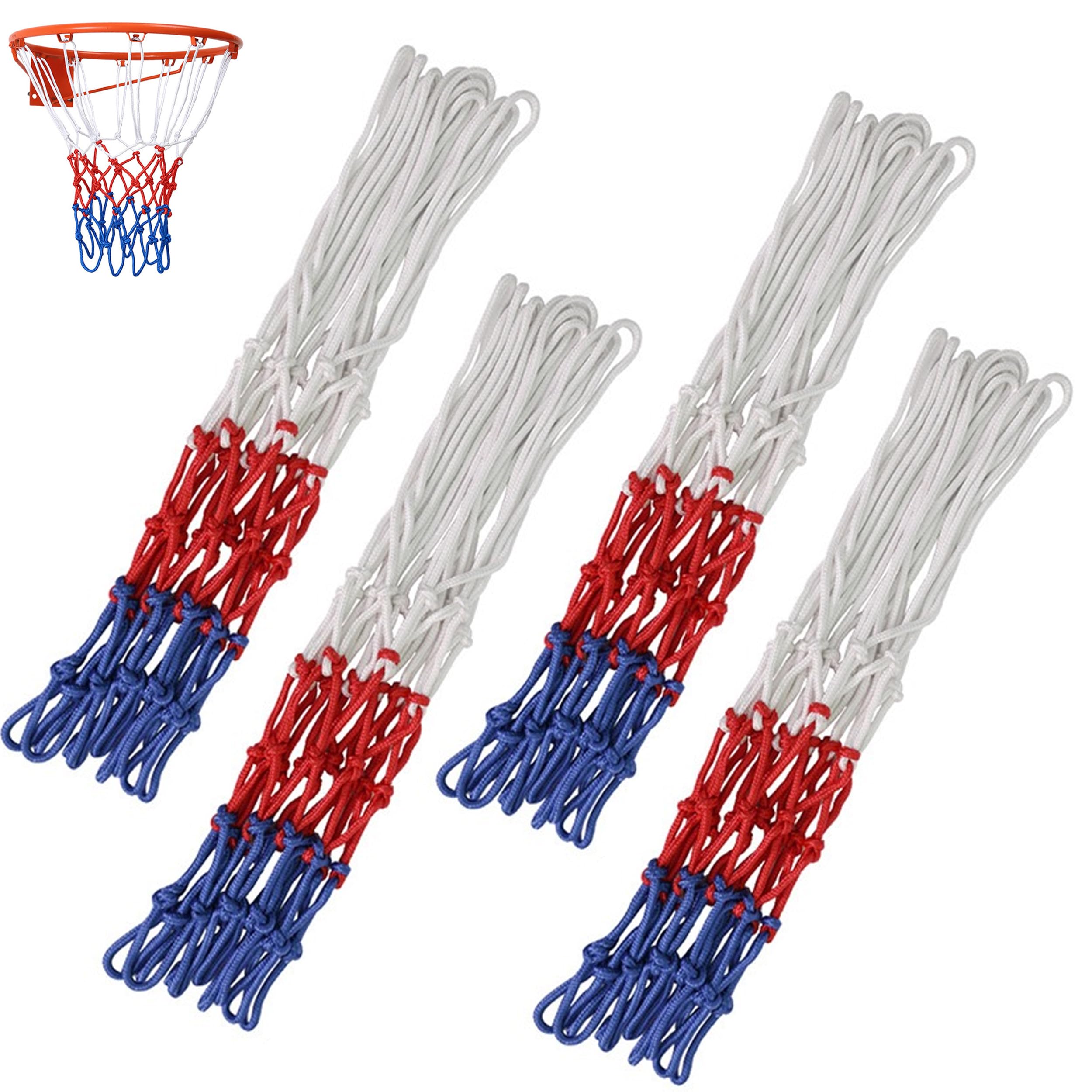 Heavy Duty Basketball Net, 4Pcs Strong and Durable Replacement Basketball Net, 12 Loop Standard Indoor or Outdoor Nylon Braided Multicolor Duty Replacement Hoop Nets for Indoor Outdoor Sports