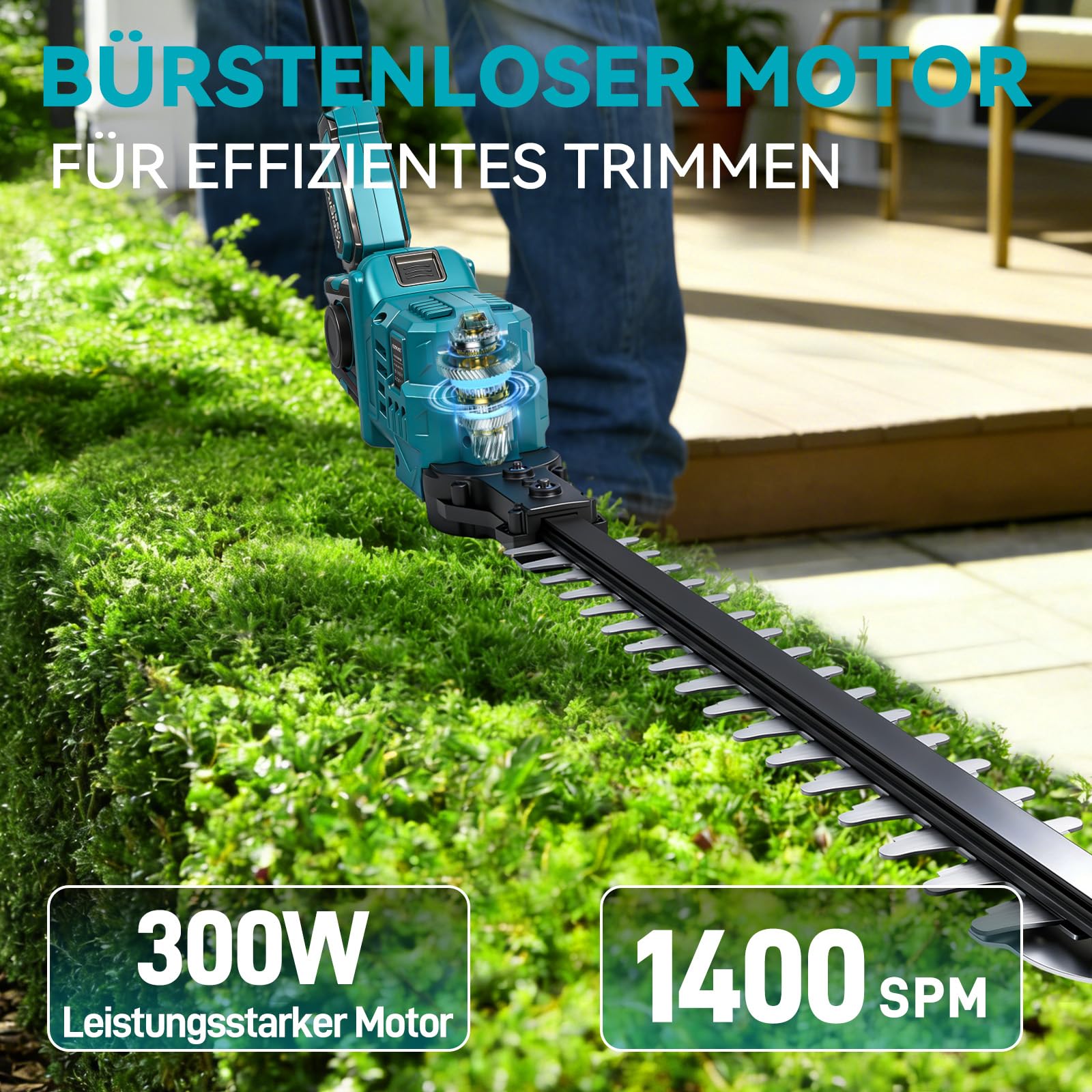 Yofidra Akku Teleskop Heckenschere, 40cm Stahlmesser, 2,4 m Teleskopstange | Elektrische Heckenschere mit 2×3.0Ah Akku, 180°drehbarem Schneidkopf, kabellose Strauchschere für Heckenpflege