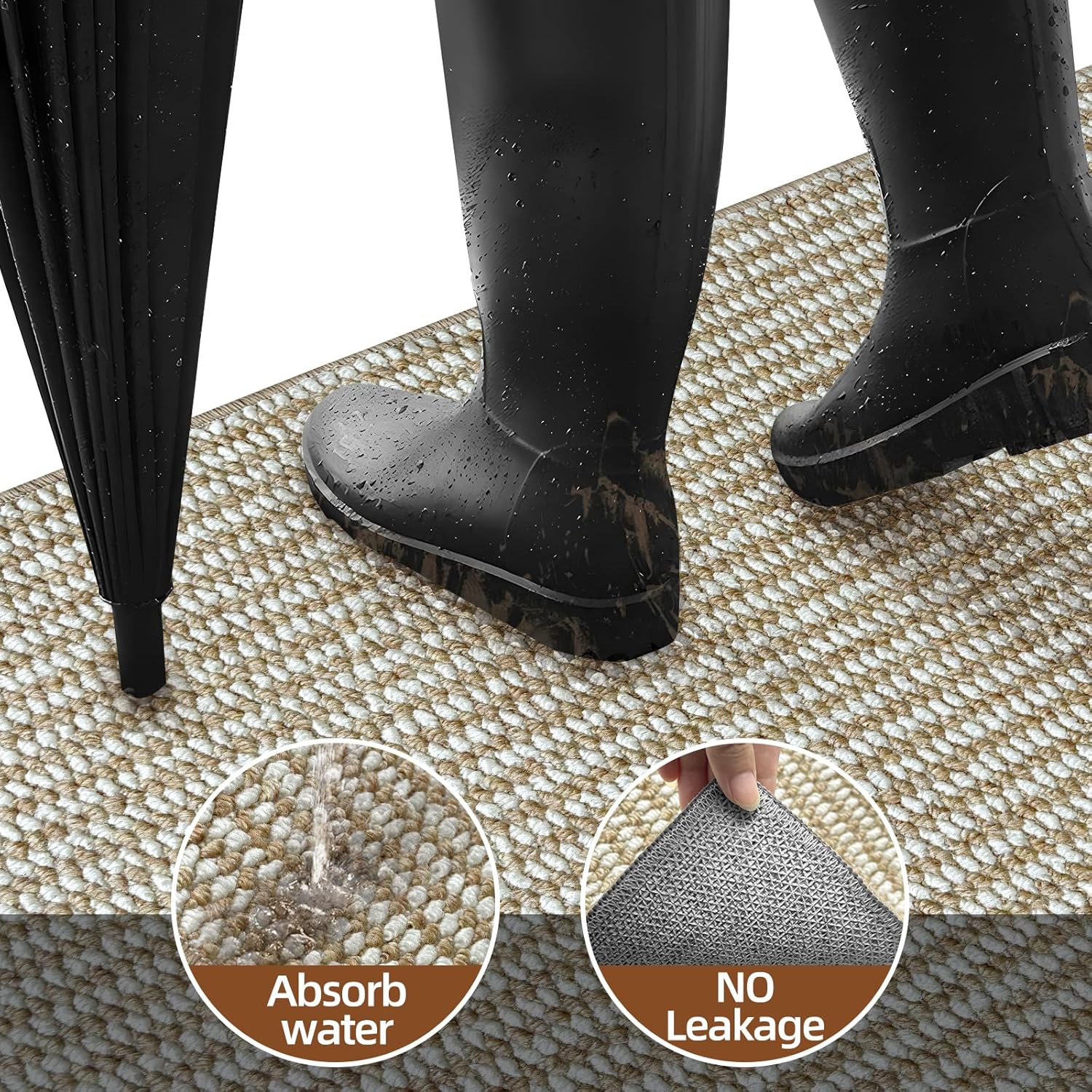 Indoor Door mat 20" x 32",Dirt Trapper Door Mat,Non-Slip Washable Entrance Mat,Dirt Resistant and Absorbent Welcome Mat,Low-Profile Doormat for Entryways, Front Doors, and Indoor Entrances,Brown/White