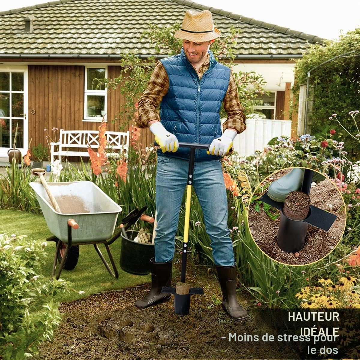 Jardineer Ensemble d'outils de plantation de bulbes 3 pièces, outil de plantation de bulbes à manche long et petite repiqueuse avec prise douce pour creuser des trous pour planter des tulipes, iris