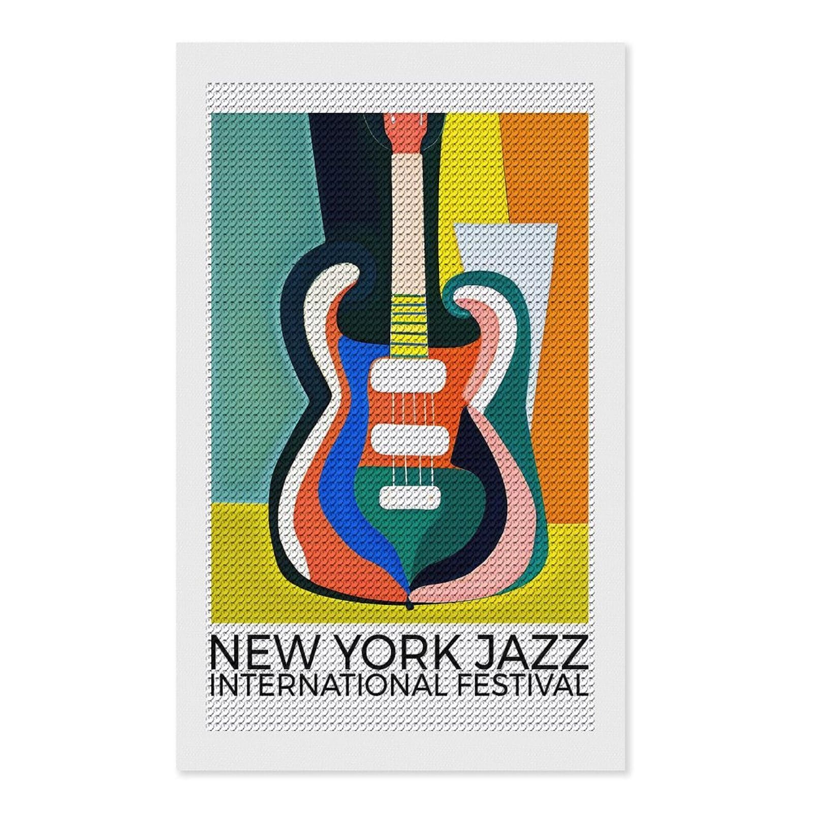 Junmoney New York Jazz Festival Diamond Art Kit 12"x20", Gift Idea, for Family Craft Time, Mindful Craft Activity, Boho Decor, Relaxing DIY Hobby