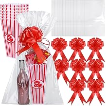 Engrowtic 6 Pack Movie Night Gifts Baskets Plastic Popcorn Box Containers with Bags and Bows for Holiday Movie Lover Wedding Birthday Party Favors DIY Kits