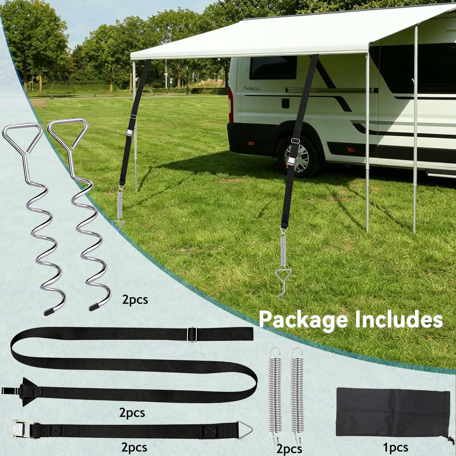 Sturmband Markise,Sturmband für Vorzelt,Markisensicherung Sturmband,Sturmband Markise Set für Thule Omnistor,Markisen Sturmsicherungmeisten Wohnmobil Hold Down Side Strap kit mit Sturmleine Auto & Motorrad