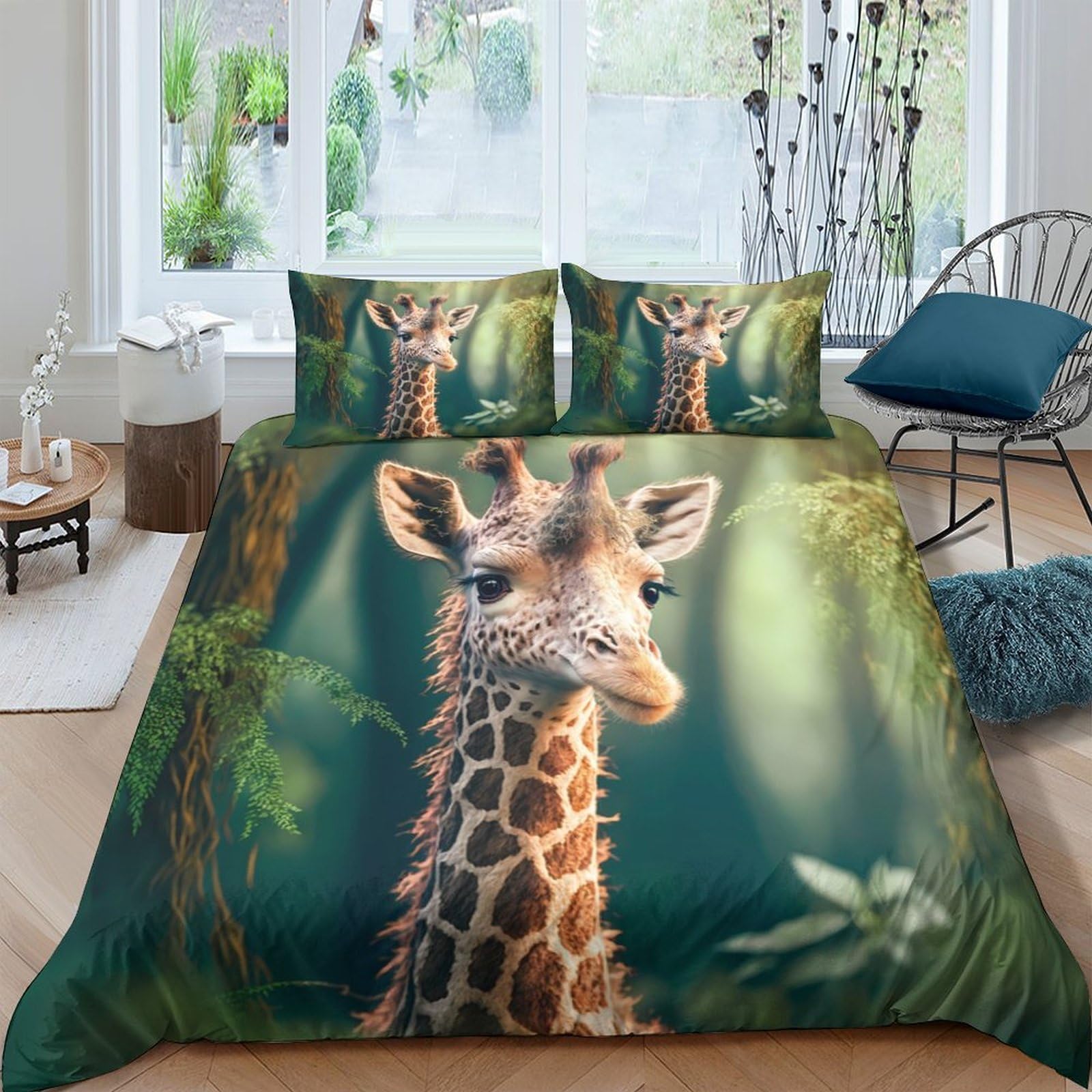 Ctjqhvkz Style-3 3D Printed Forest Giraffe Fitted Sheet Microfiber Soft Breathable Jungle Animal Mattress Cover For Bedroom Guest Room Single（135X200cm）