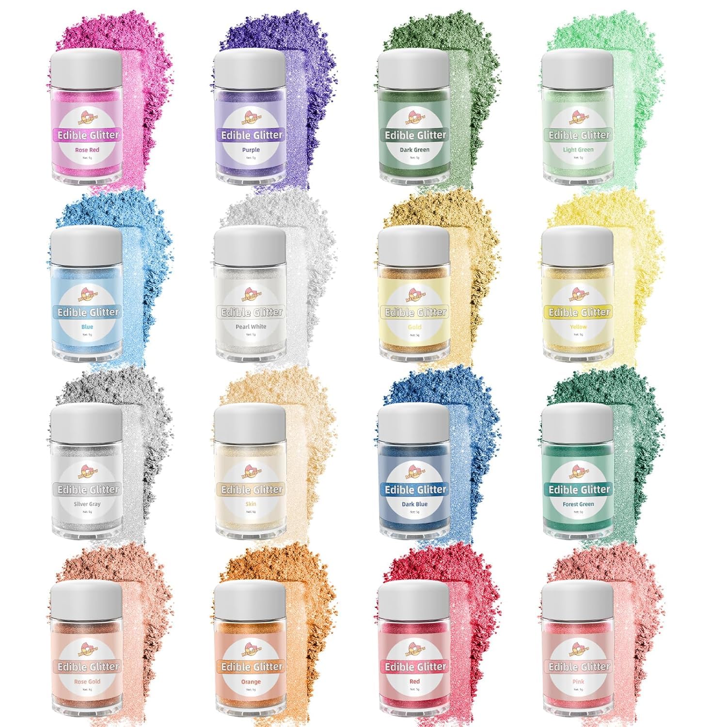Edible Glitter for Cocktails, 16 Colors Luster Dust Edible Powders for Drink, Cake Decorating, Food Grade Glitter Set, Edible Sprinkles for Cookies, Cupcakes, Chocolates and Party, 5g/Bottle
