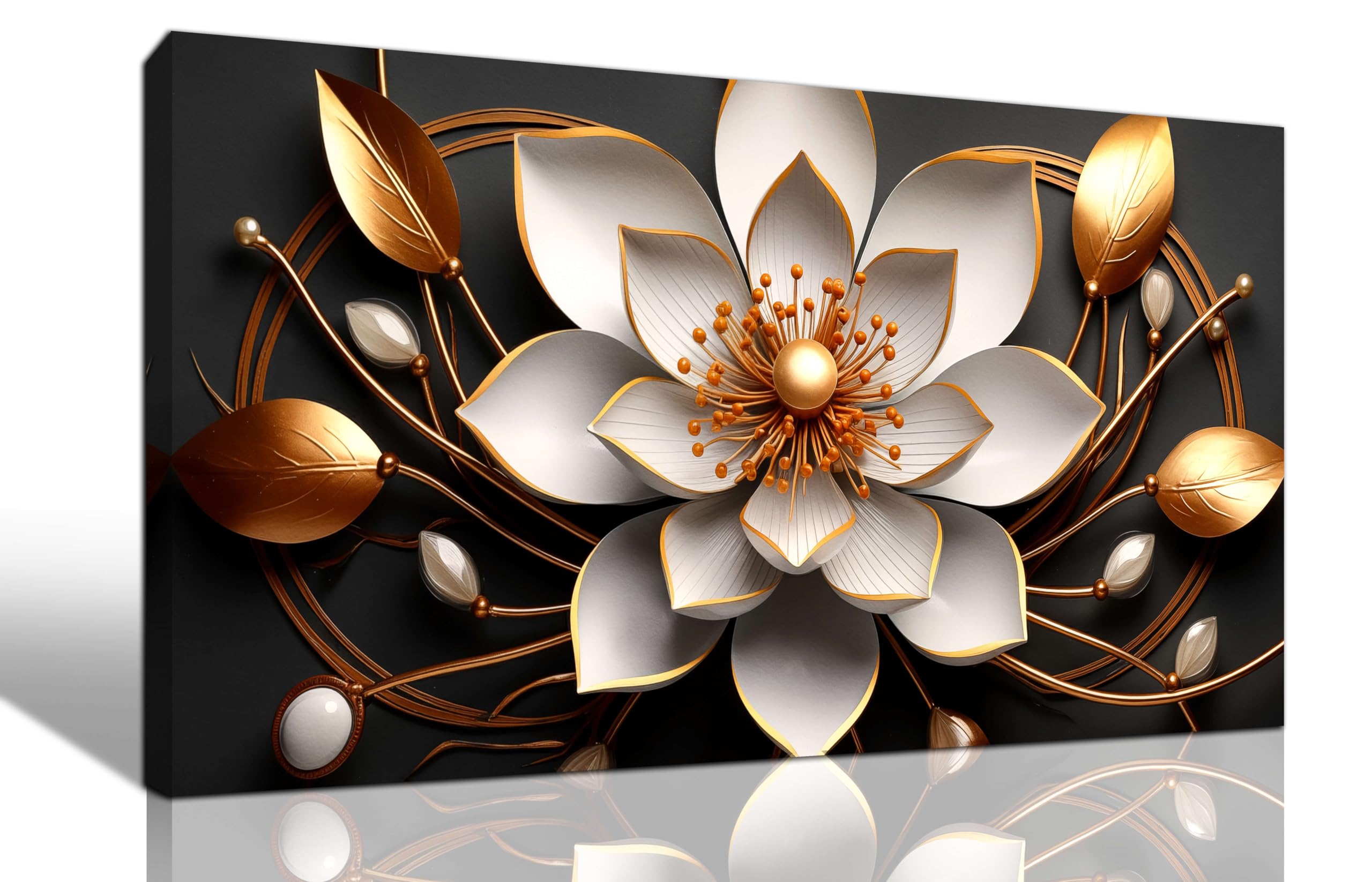 Photo 1 of Raathionty Large Canvas Wall Art, Gold and White Flower Picture Decor, 20x40 IN