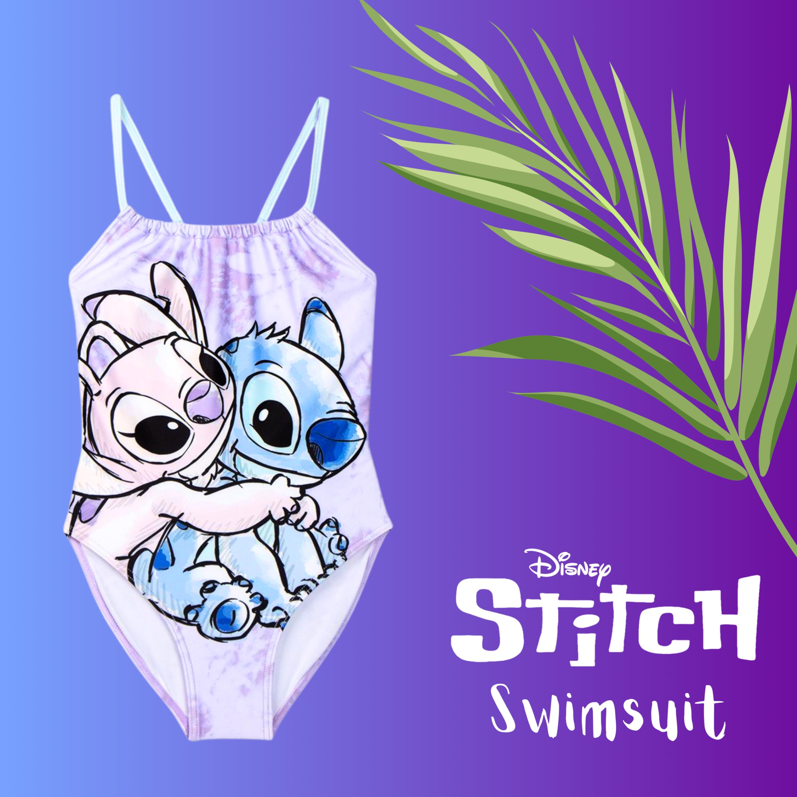 Disney Stitch Costume da Bagno per Ragazza, Design Stitch e Angel Costume Intero da Bagno per Ragazze e Bambina, Taglie 5 a 12 Anni