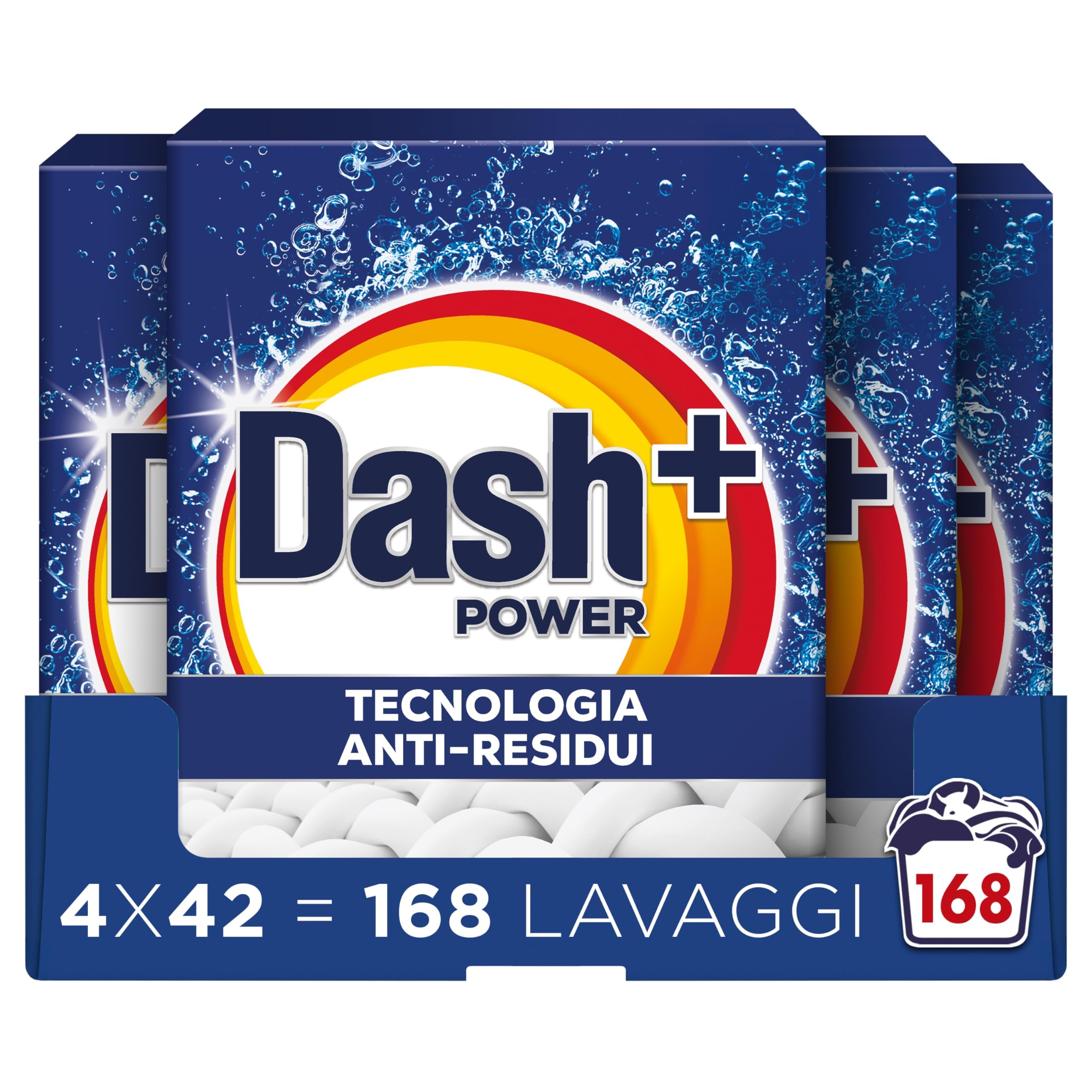 Dash Detersivo Lavatrice In Polvere, 168 Lavaggi (4x42), Tecnologia Anti Residui, Rimuove le macchie, efficace anche a freddo e in cicli brevi