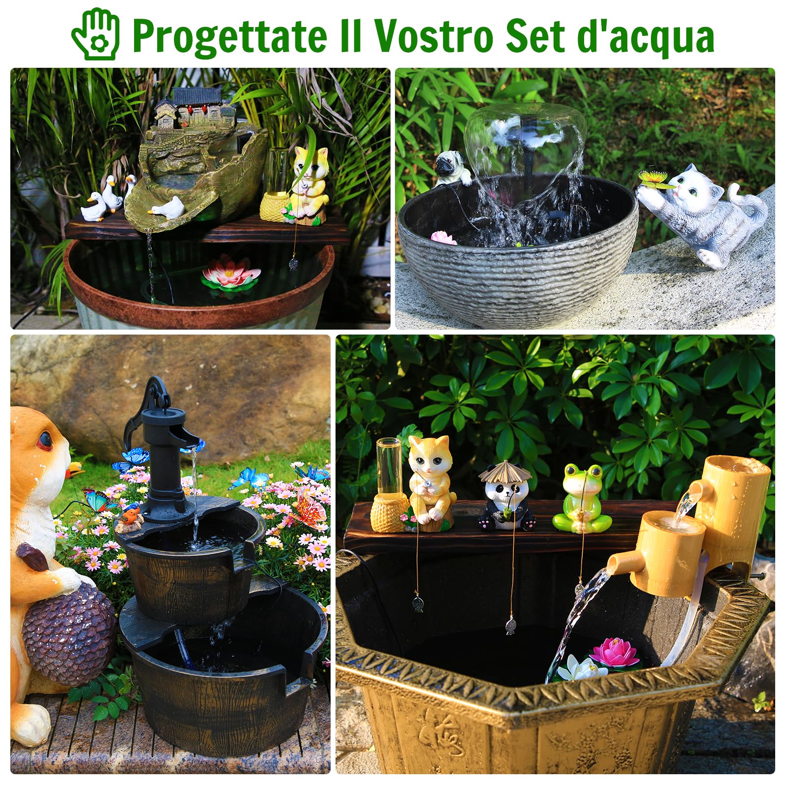 AMZtime 15W Fontana Solare, 2024 Aggiornato Fontana Solare per Esterno, Pompa Stagno Solare per Esterno, Pompa Solare per Bagno Uccelli, Stagno, Giardino, All'aperto e al coperto