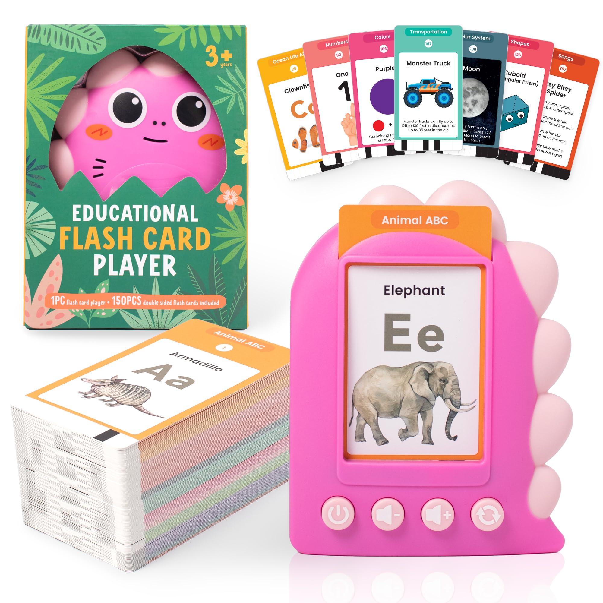 Talking Flash Cards for Kids – Educational Flashcards Reader with 294 Words and 6 Nursery Songs – Fun Sensory Learning Activities with Alphabet, Animals, Space & Dinosaurs, Speech Development (Pink)