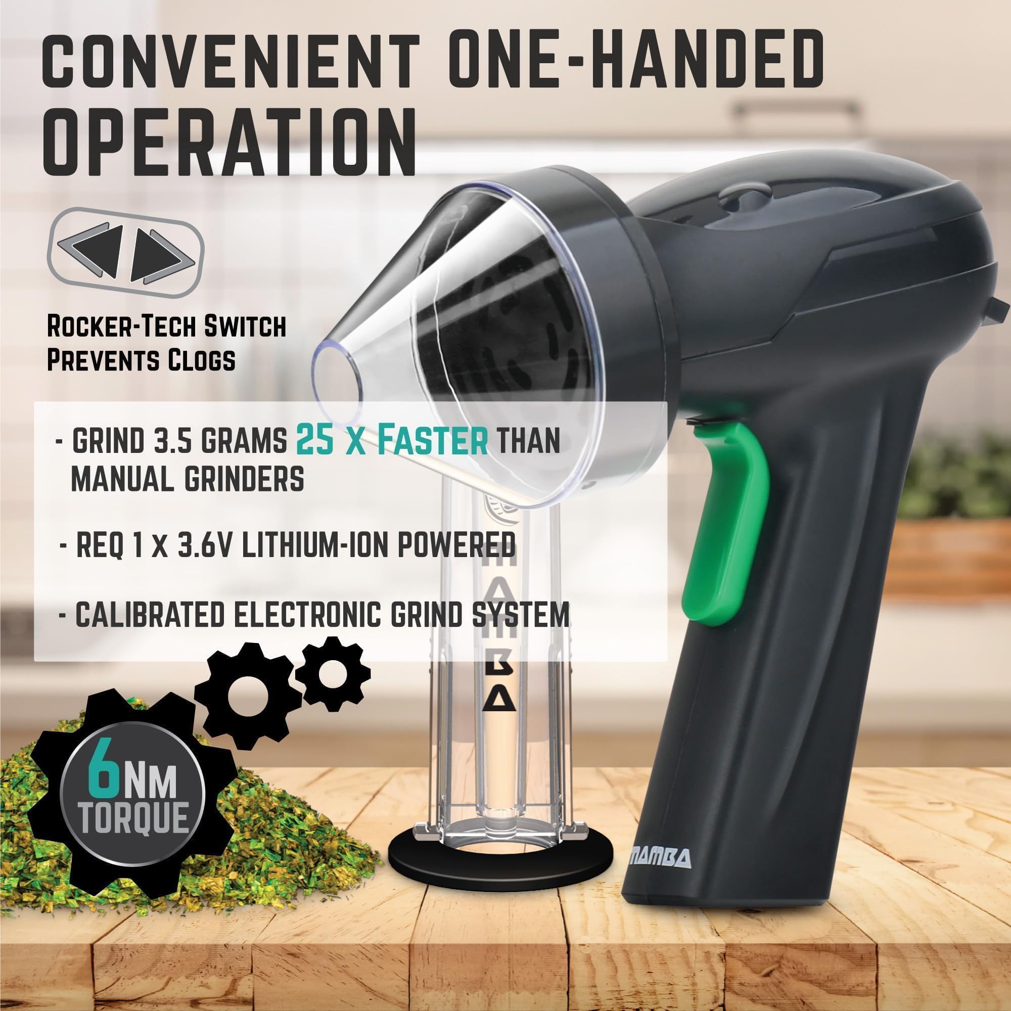 Mamba Grinder elektrischer Pollen Crusher Schwarz bis 1g, USB und Mamba Grinder Monster elektrische Gewürzmühle, USB-aufladbar