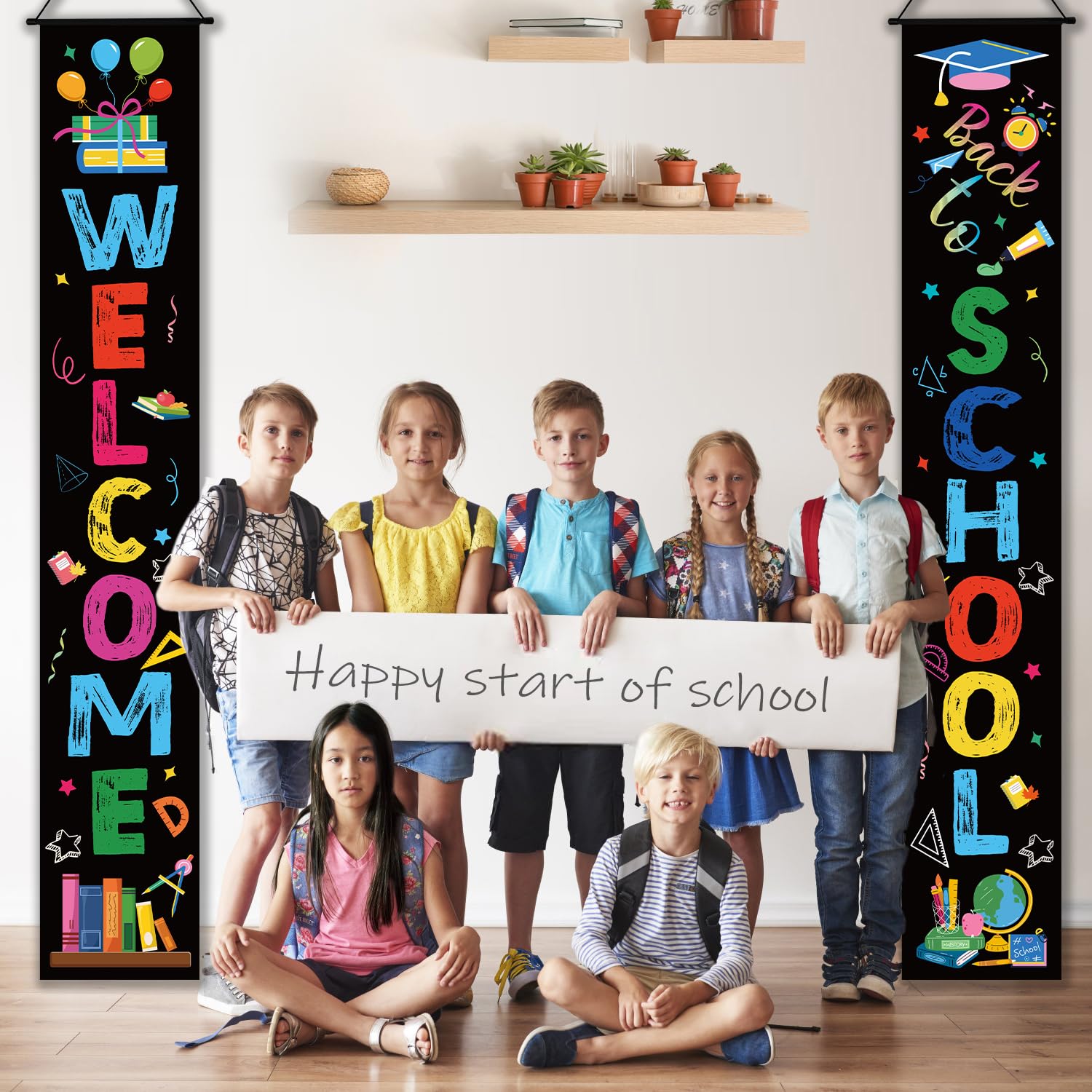 Bannière Verticales de Rentrée Scolaire, 180x30cm Bannière de Bienvenue pour Classe Back to School Banner Décorations du Premier Jour d'École pour École Maternelle, Primaire, Collège et Lycée