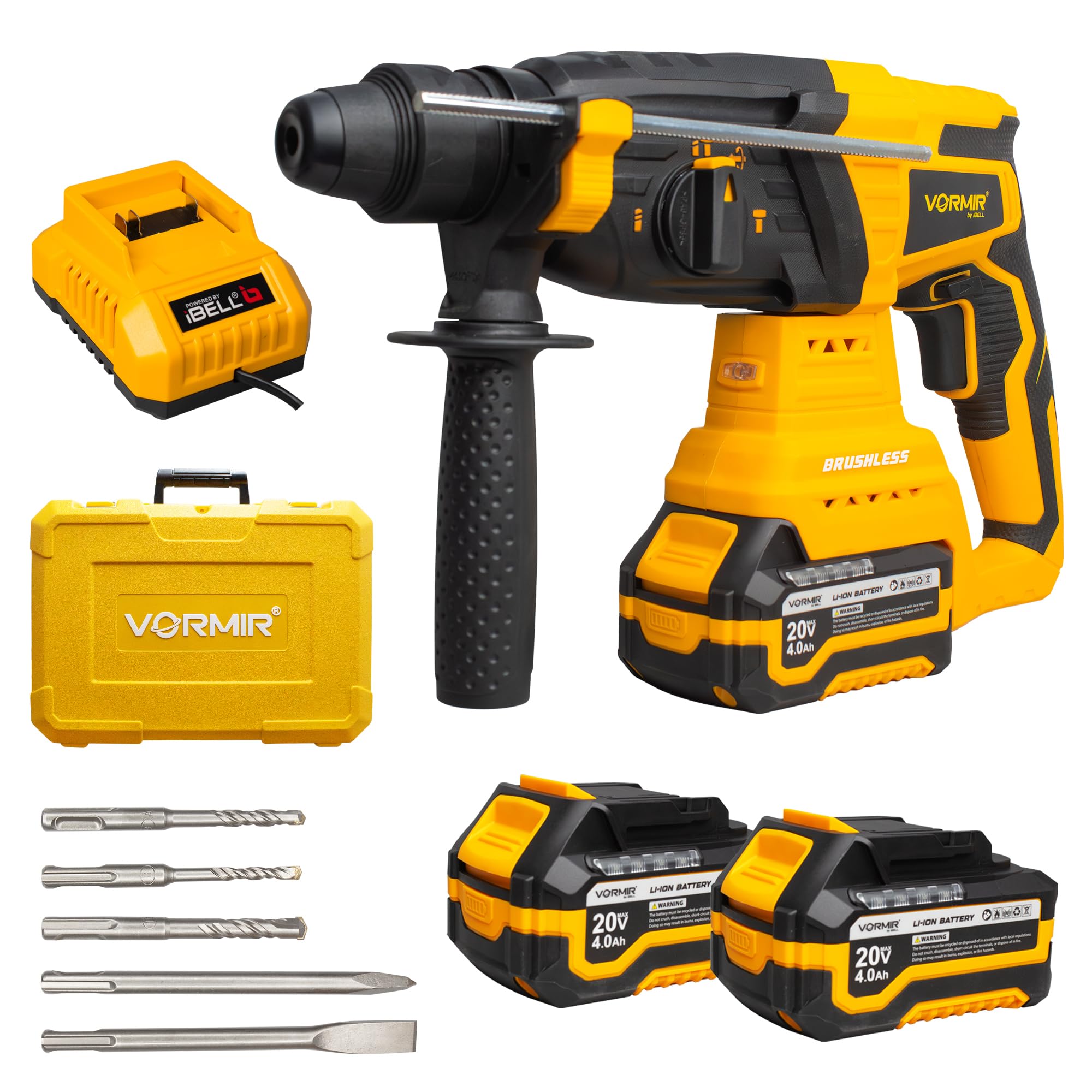 Vormir VR BH21-44 Cordless Rotary Hammer Drill, 20V Max Brushless, 3J Impact Energy, 0–1000 RPM, 0–4450 BPM, SDS Plus, with 2× 4.0Ah Li-ion Batteries-image-29