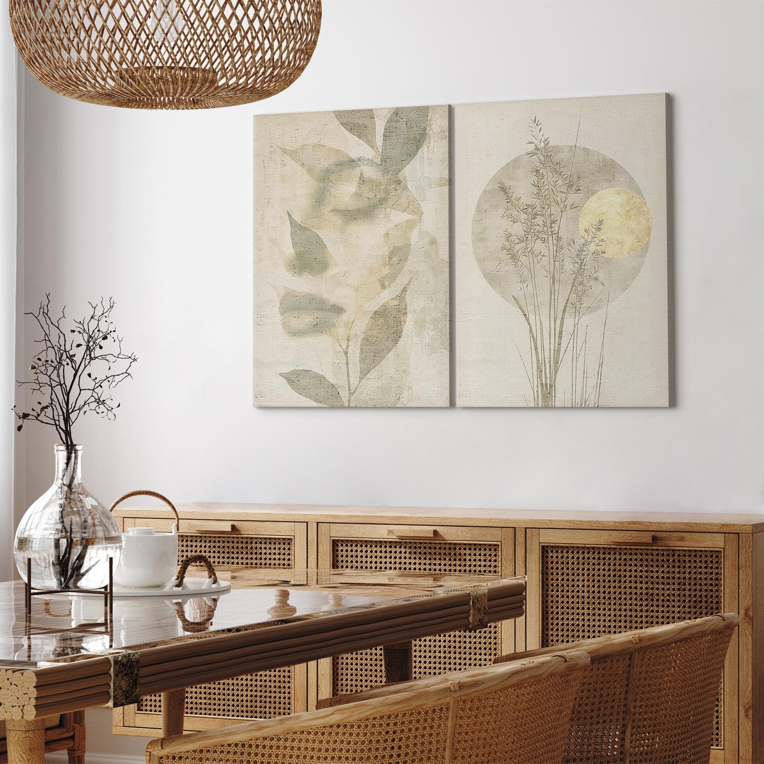 murando - Akustikbild Bilder XL Set Florale Abstraktion Kunstdruck auf Leinwandbild 80x60cm 2 Teilig je 40x60cm Collage 2er Kunst Wandpaneele Schalldämmung Leinwandbilder Dekoration - a-H-10150-b-a
