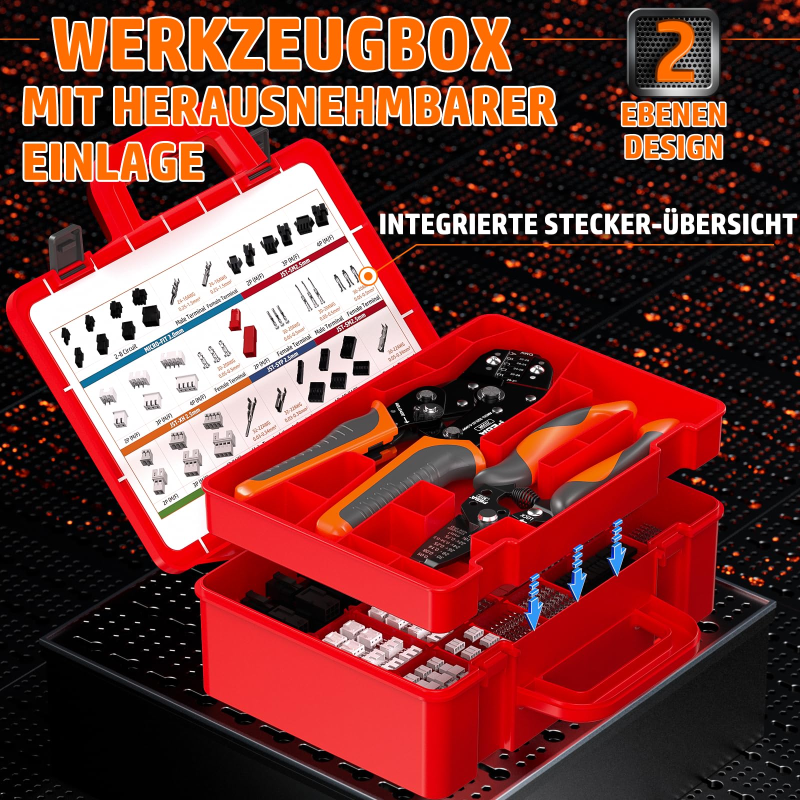 PEBA Crimpzangen-Set für Molex Micro-Fit 3.0 & Mini-Fit 4.2mm, Ratschen-Crimpwerkzeug Kit mit Stecker Gehäuse und Pins, Profi Terminal Presszange für 3D-Drucker & PC-Netzteil (2,0-3,0 mm)