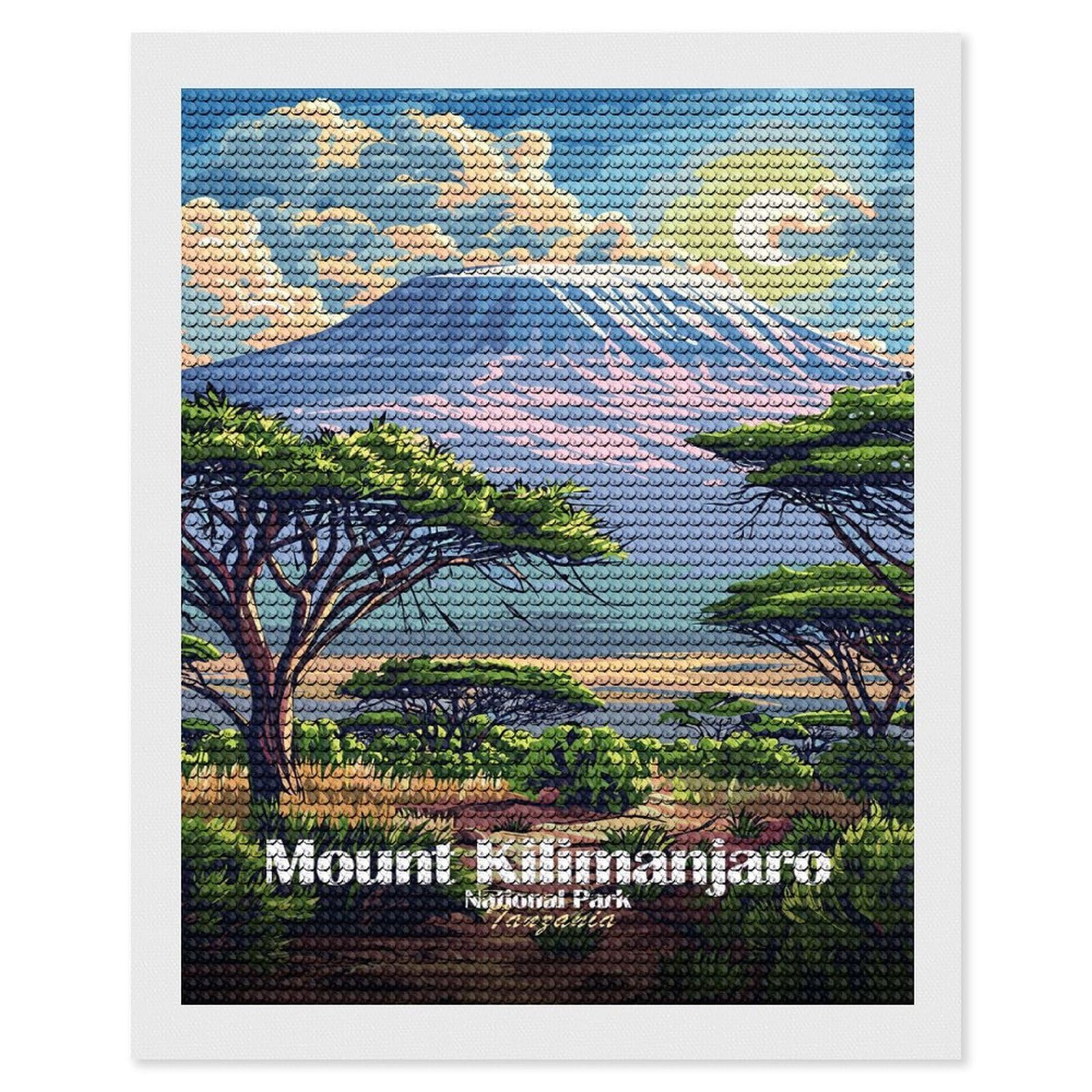 Junmoney Mount Kilimanjaro National Park Tanzania DIY Diamond Art Canvas Kit 16"x20", Complete Accessories, Creative Leisure Activity, Home Wall Decor, Gift Idea