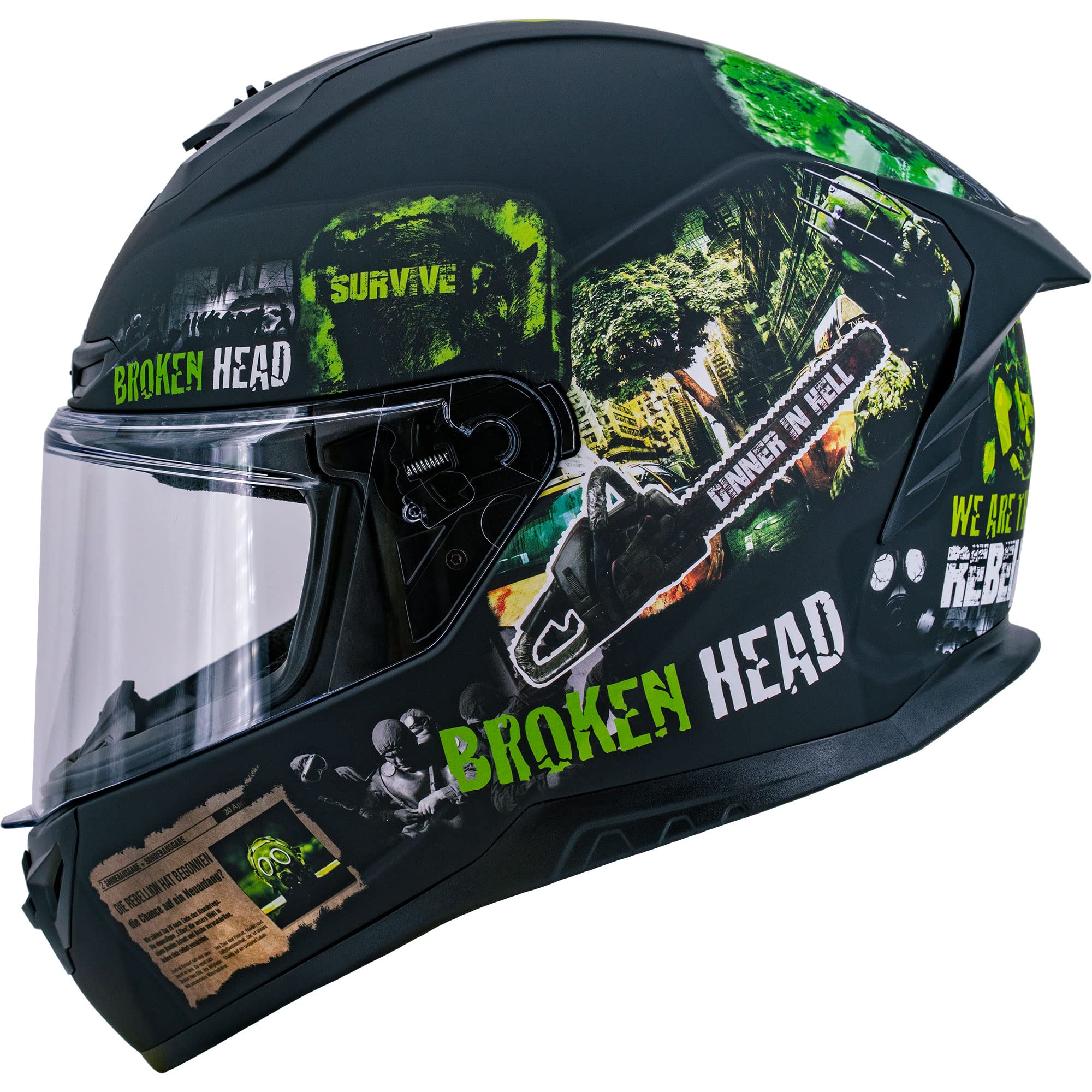 Broken Head Broken Resolution Green Motorradhelm - Integralhelm Schwarz-Grün