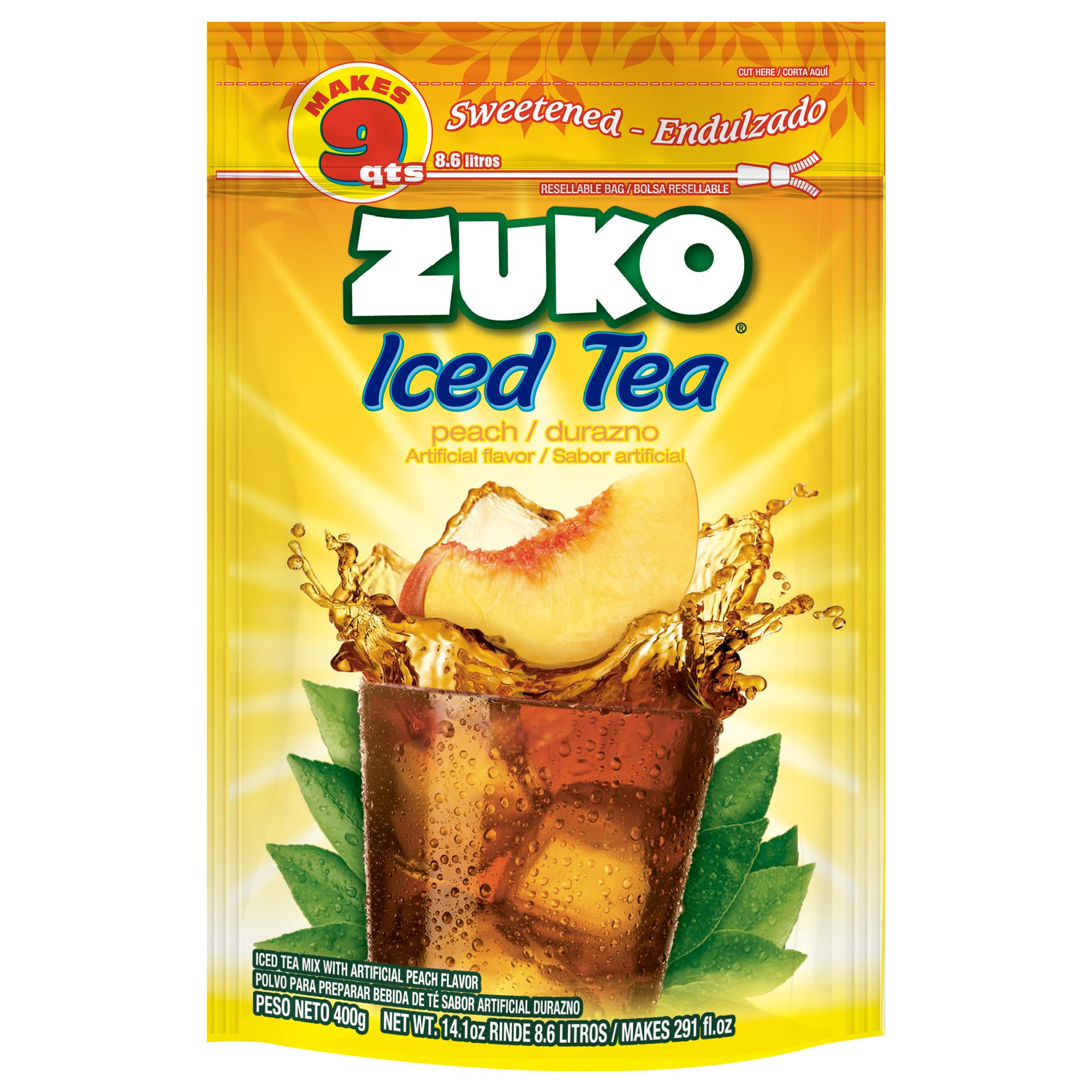 Zuko Peach Tea Powdered Drink Mix Family Pack, No Added Sugar Needed, 14.1 oz (Pack of 6)