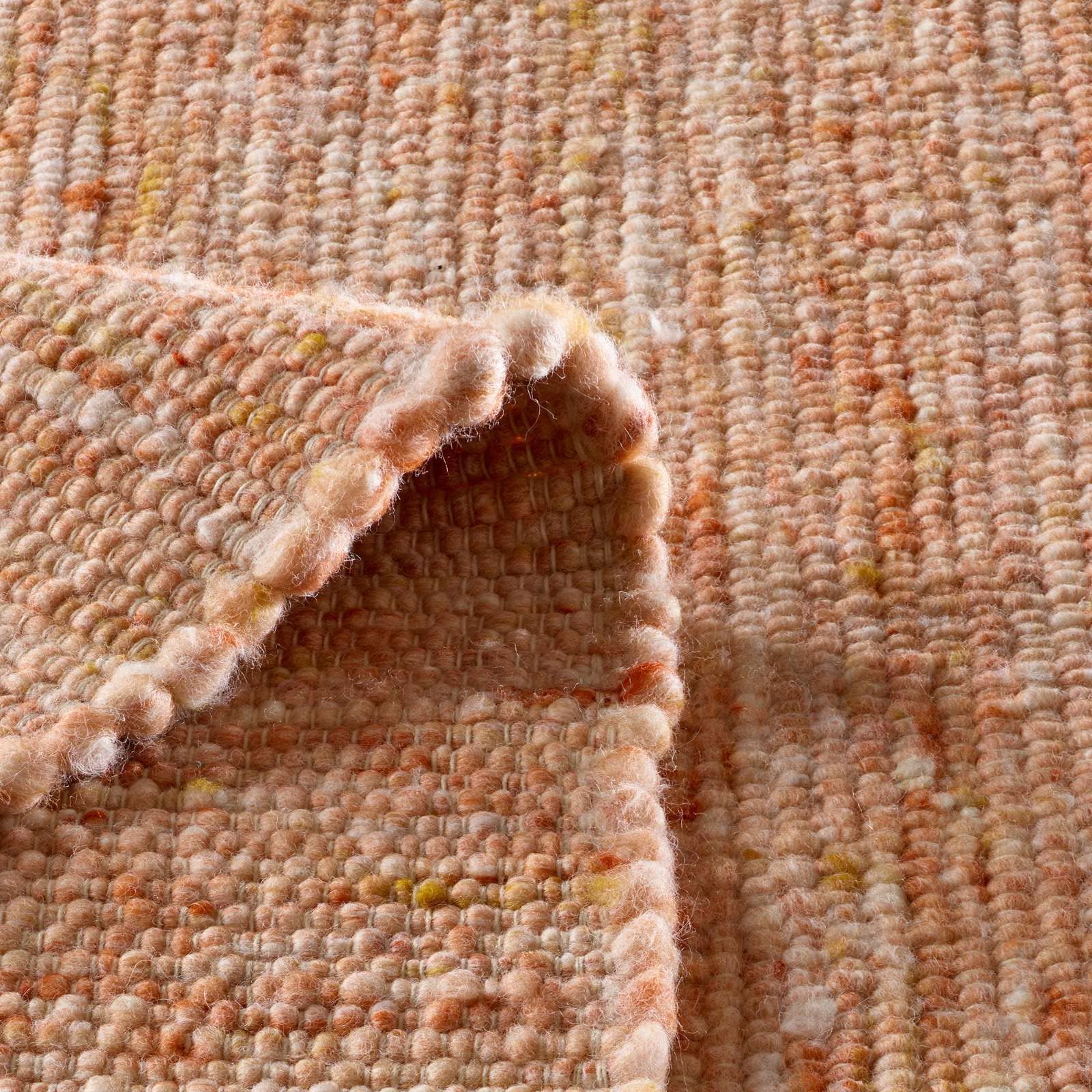 Handweb-Teppich aus Schurwolle in Skandinavischem Landhaus Design in vielen aktuellen Farben für Wohnzimmer, Esszimmer, Schlafzimmer, Flur, auch als Läufer beidseitig verwendbar terracotta 070x130 cm