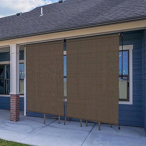 Cortina Pavilion con 90 % de protección UV, sin cordón, enrollable para patio, cortina enrollable (color moca, 8 x 6 pies)