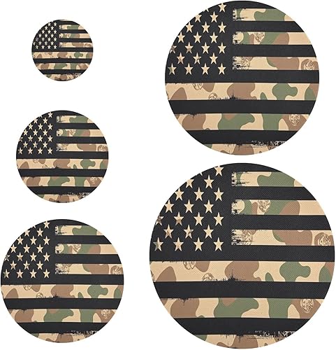 Kcldeci 5 fundas para tazones con diseño de bandera estadounidense con camuflaje del desierto, reutilizables, 5 tamaños, tela elástica, fundas para