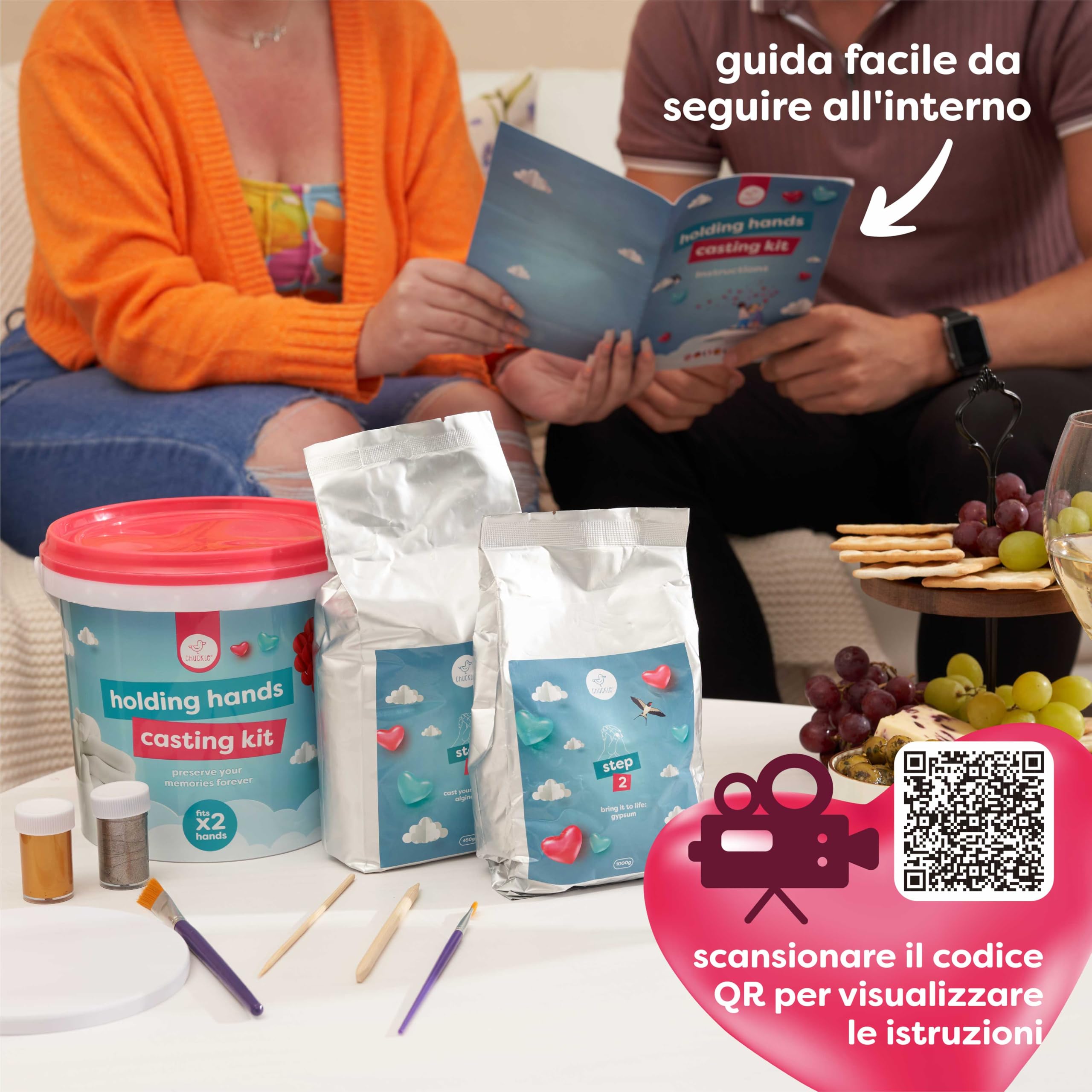 chuckle - Set di impronte digitali 3D per coppie, mani in gesso, regalo di coppia per anniversario, non tossico e semplice con colore oro