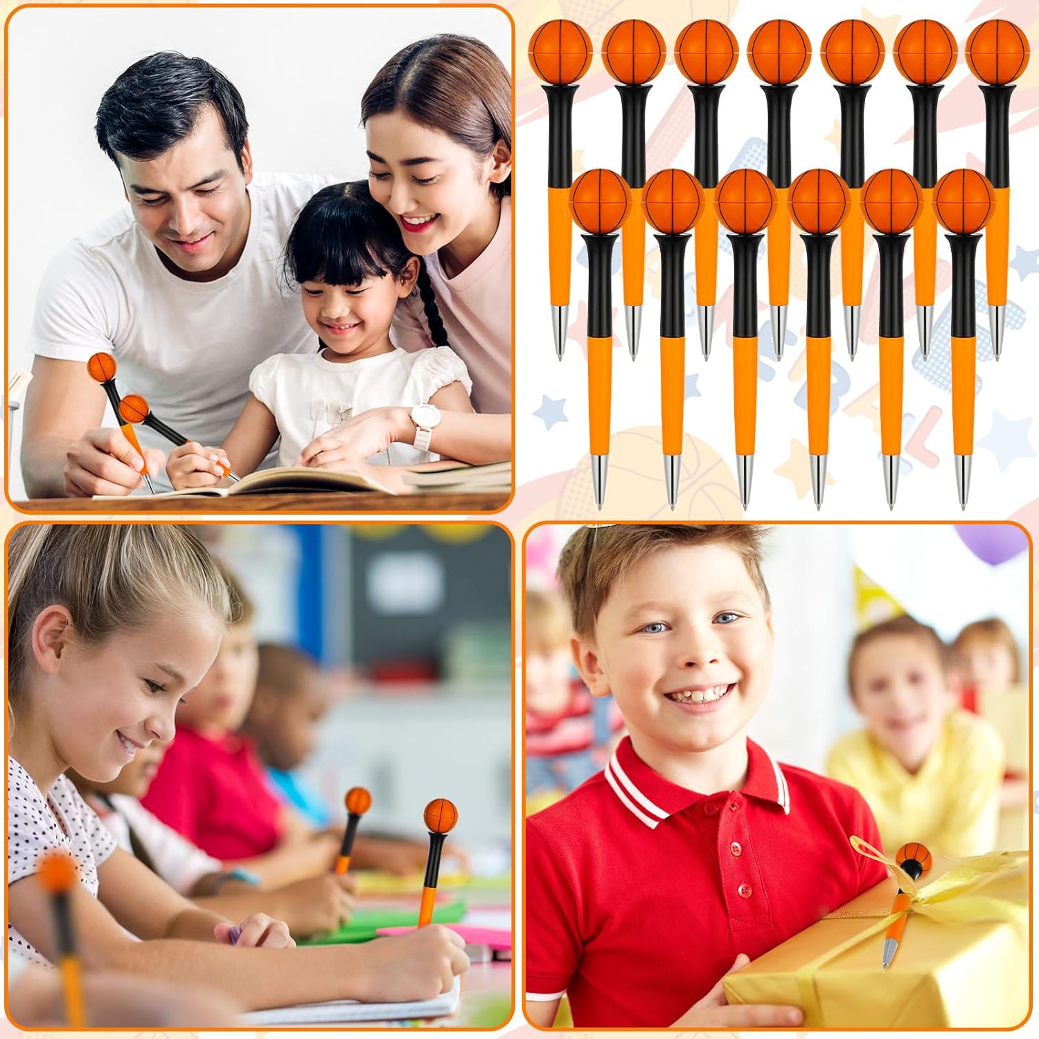 Sayglossy 30 Pcs Basketball Baseball Softball Sports Themed Writing Ballpoint Pens for Birthday Office Desk Reward Supplies(Basketball)