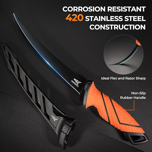 Miniatura 3 de KastKing SteelStream - Kit de herramientas de pesca de 8 piezas, alicates de pesca con cordón, cuchillo de filetear, pinza flotante para peces,