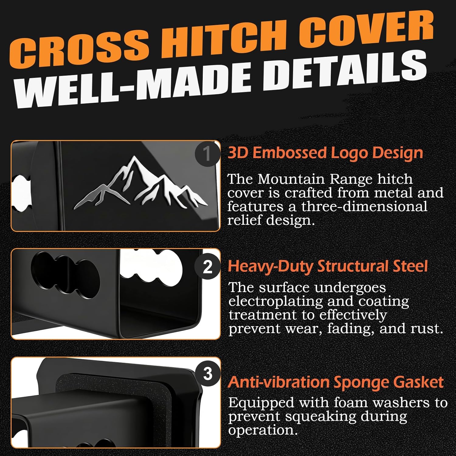 Mountains Range Hitch Cover for 2 Inch Receivers with 5/8-Inch Pin Diameter Anti-Theft Hitch Lock,The Mountain Range Pattern is a Hallmark Symbol for Outdoor Enthusiasts