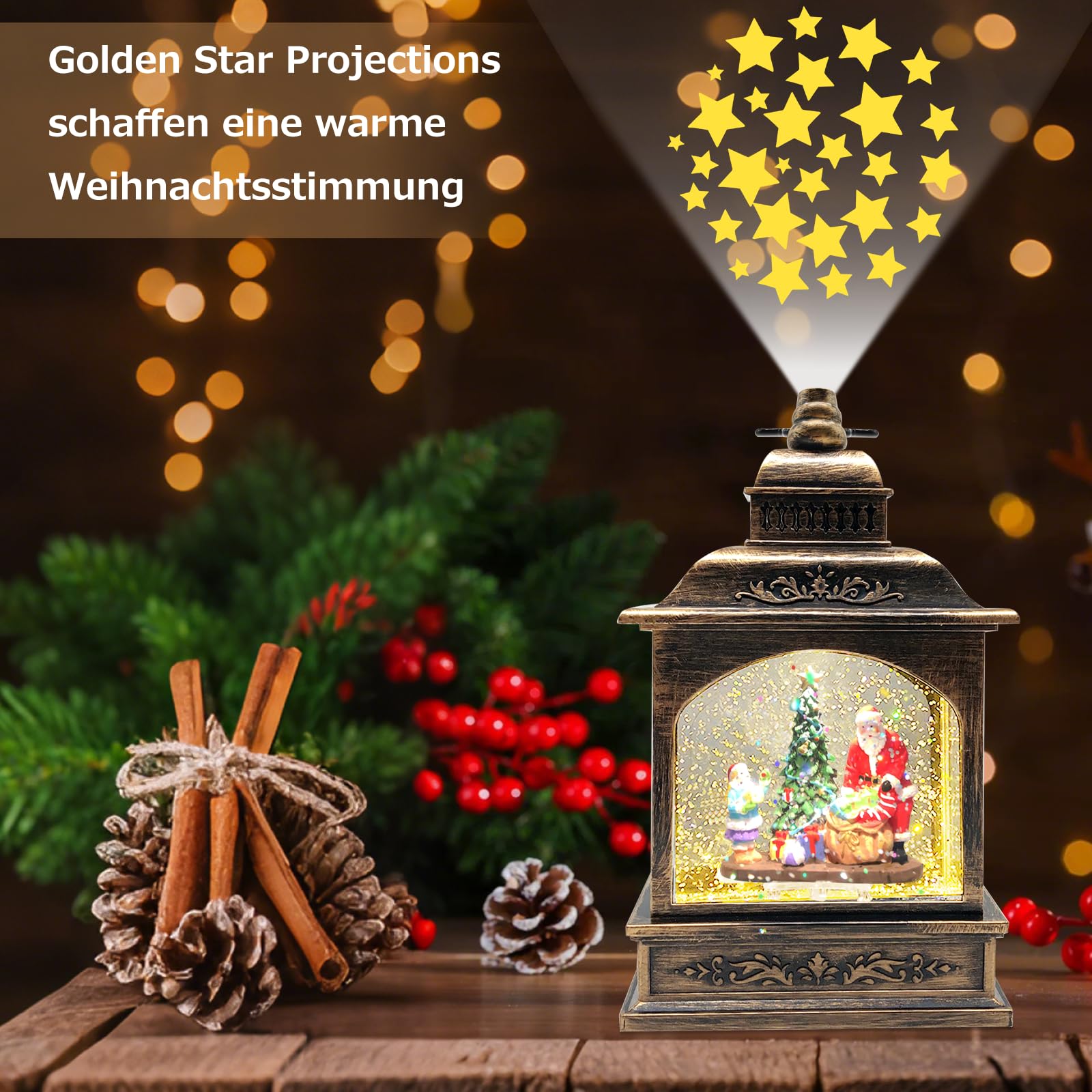 Marsyu Weihnachts Schneekugel Laterne mit Zeitschaltuhr, Beleuchtete USB/batteriebetriebene Wirbelnde Singende Wasserlaterne, Schneekugel Laterne für Erwachsene Kinder, Weihnachtsdekoration/Geschenk