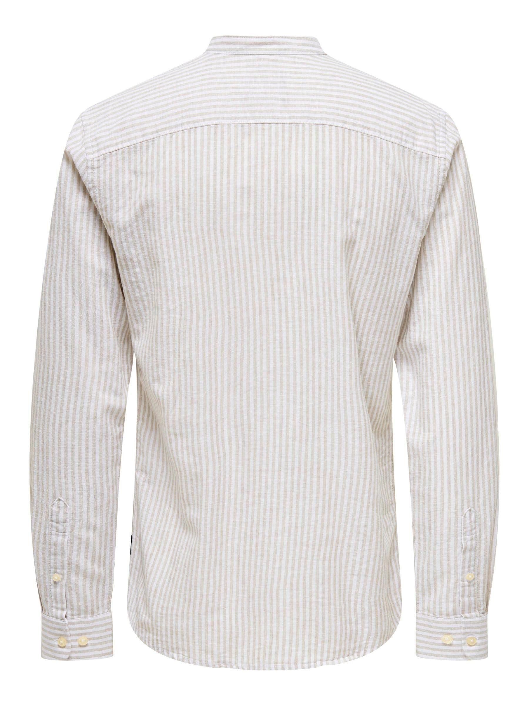 Camicia in Lino a Maniche Lunghe a Righe Uomo ONLY&SONS Slim Fit Top