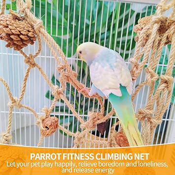 2 Packs Hanging Climbing Net Parrot, Swing Hammock for Birds with 8 PCS Hooks Cage Accessories Rope Ladder Small Animal Supplies Cockatiel Toys for Bird Hamster (50x 40cm)