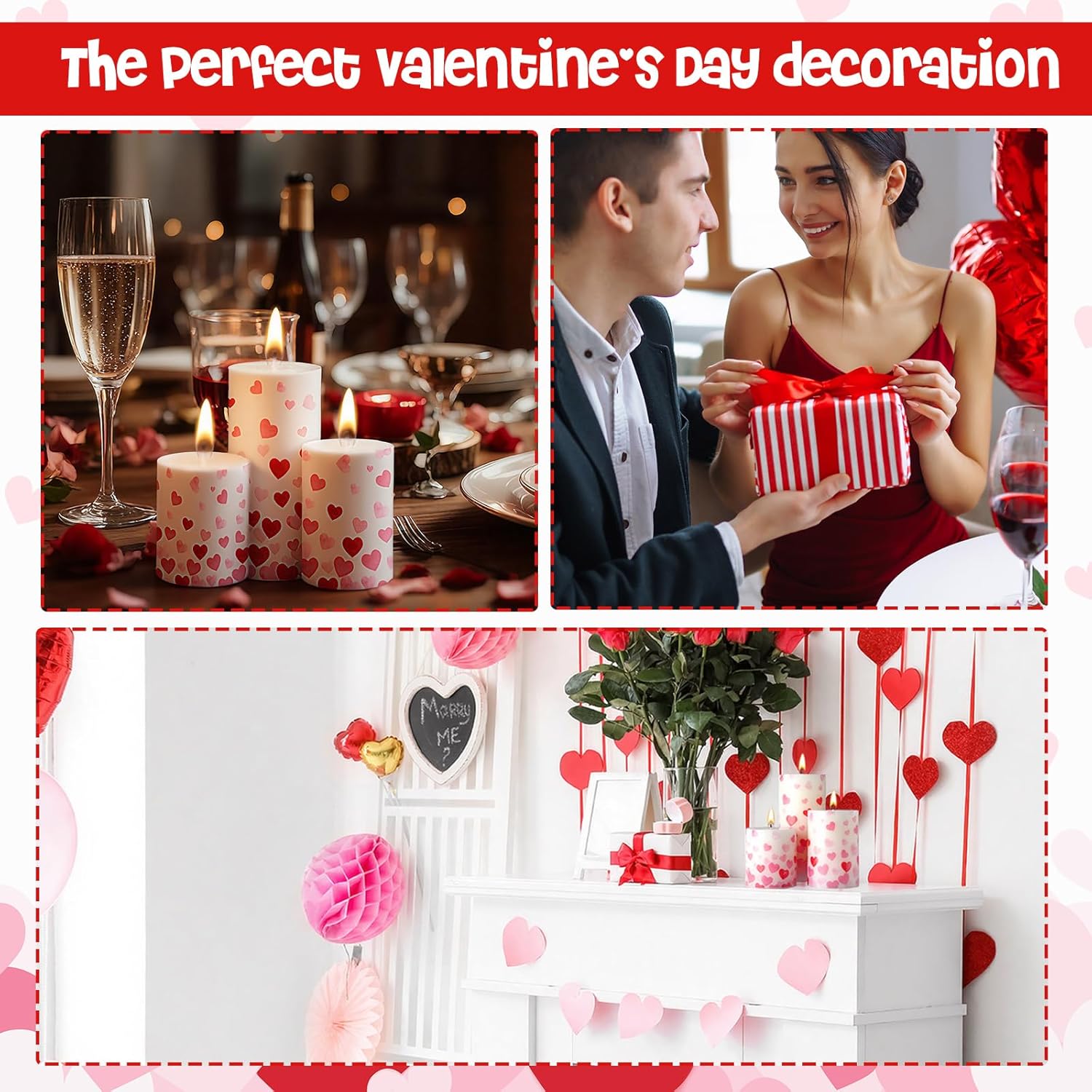 Set of 3 Pillar Candles Decor Spring Pillar Candles Gifts for Party Decorations Table Home Decor Spring Celebrations(Heart)